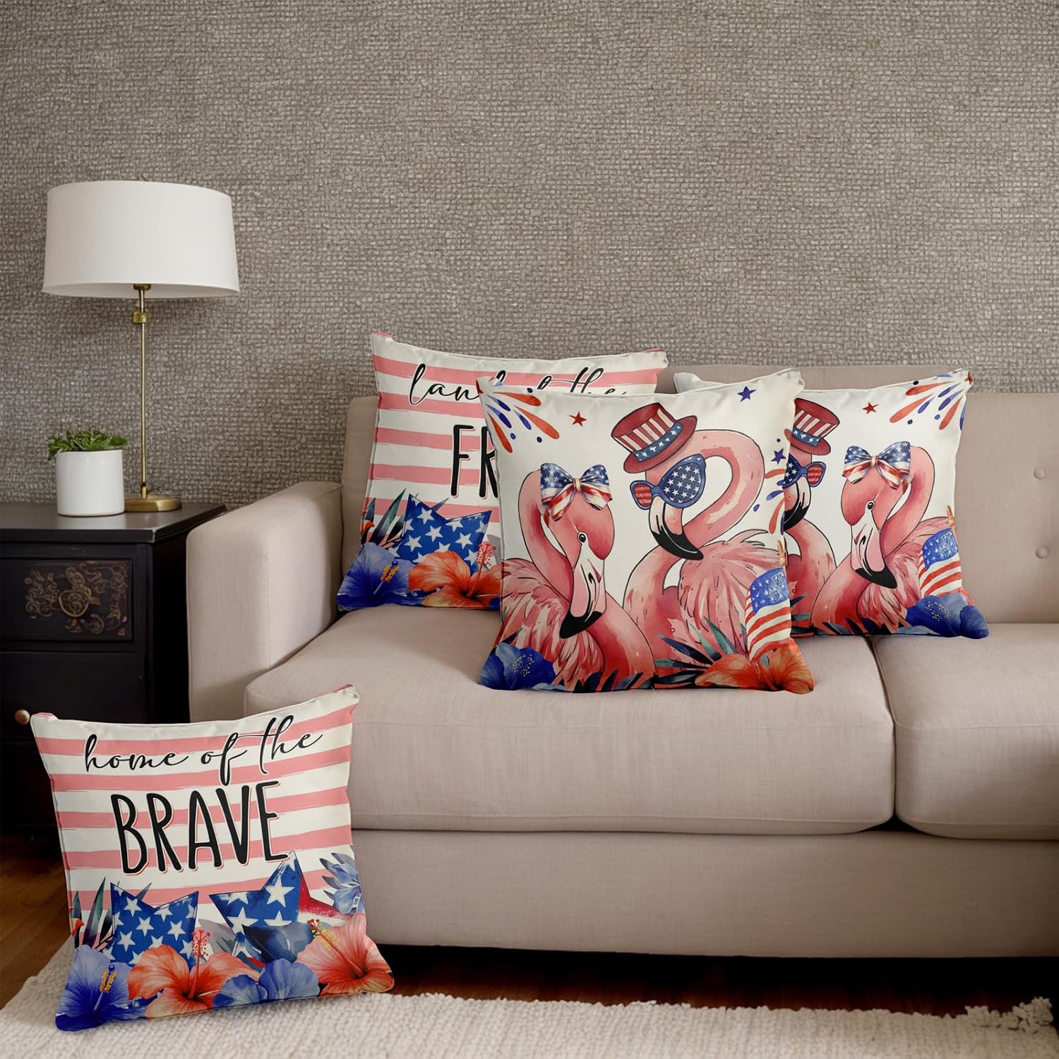 Lofaris Patriotic Flamingo Throw Pillow Covers Set of 4 1