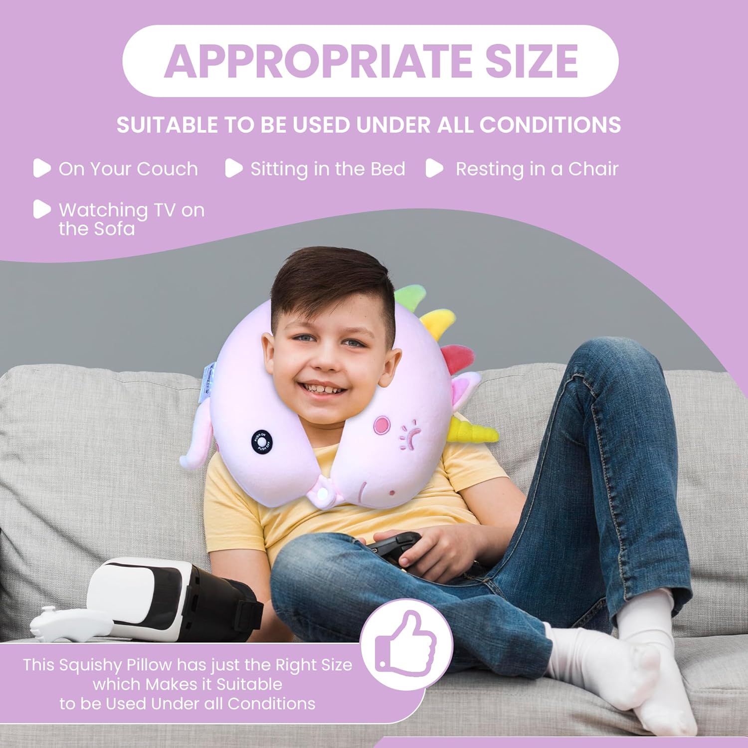 SENSORY4U Vibrating Unicorn Neck Pillow for Kids Travel