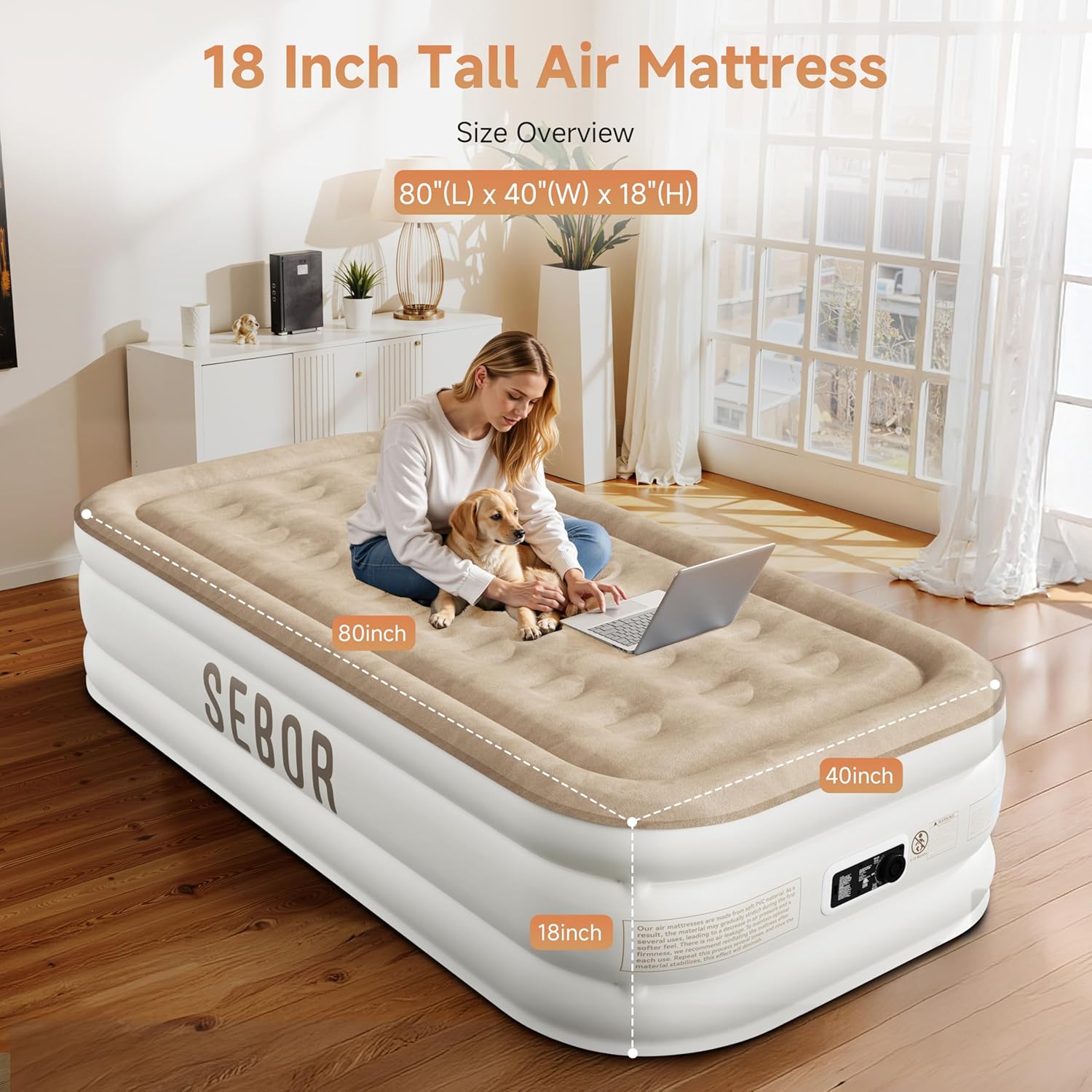Sebor Air Mattress Twin with Built-in Pump 18 Inch 1