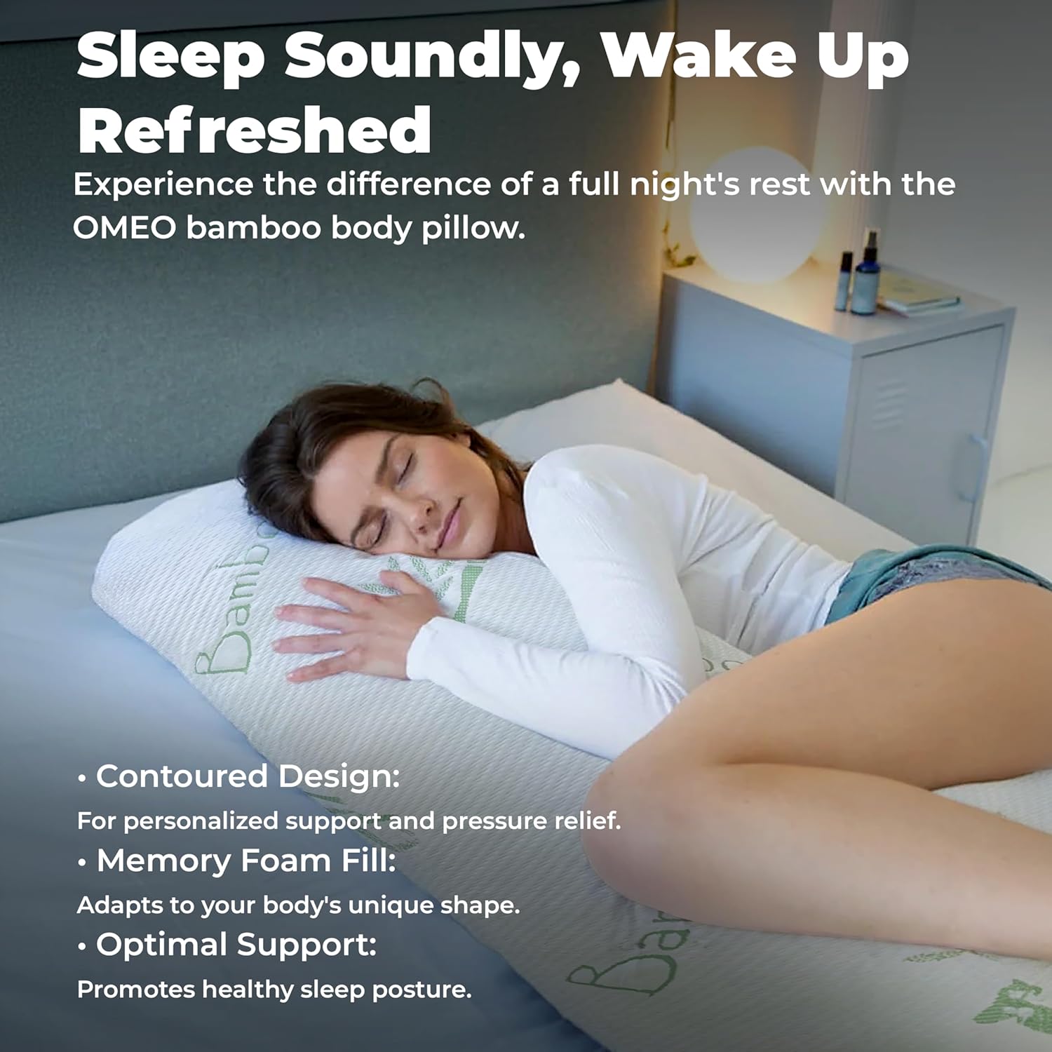 OMEO Bamboo Rayon Body Pillow for Side Sleepers