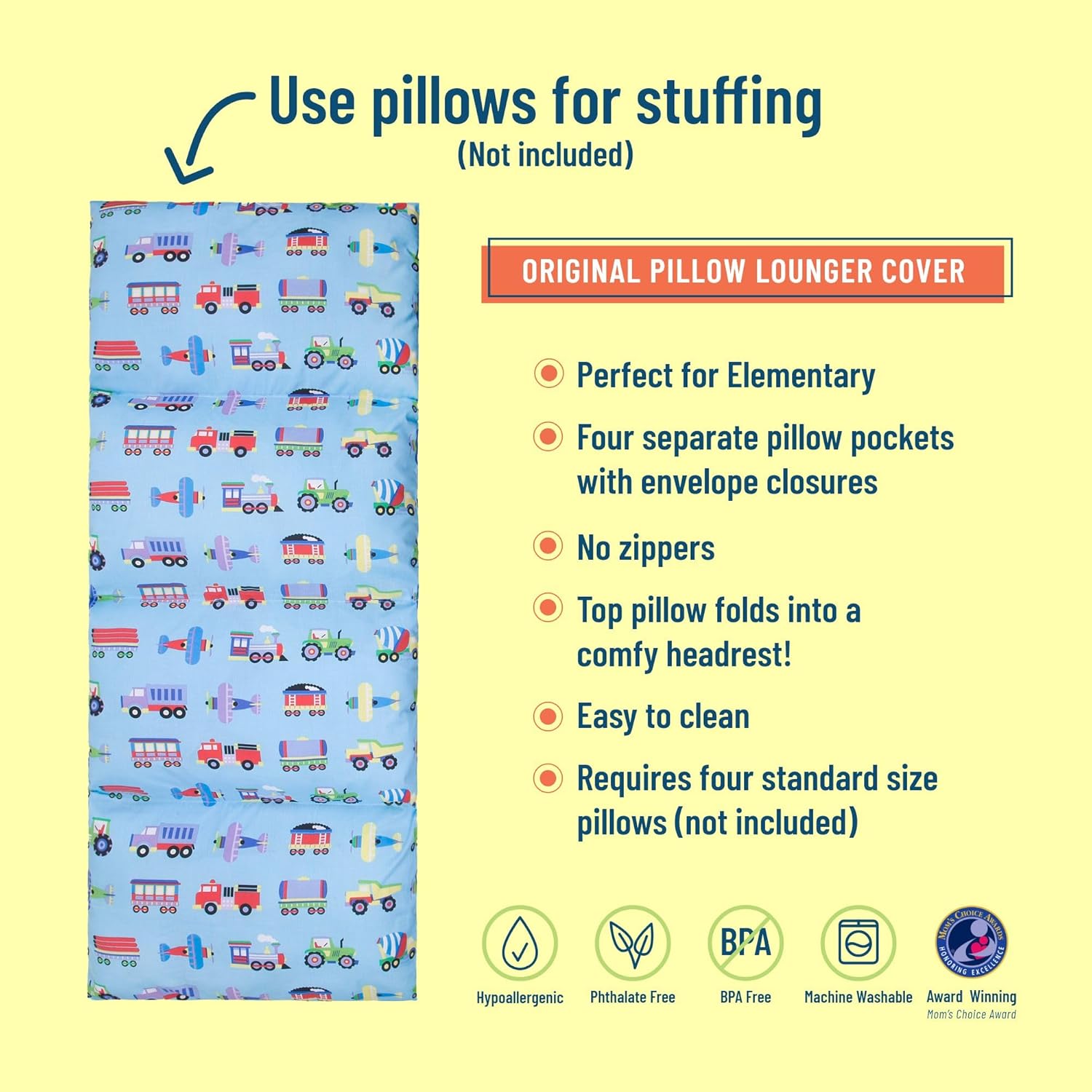 Wildkin Kids Floor Lounger Travel-Friendly Sleepover Ready Fits Standard Pillows
