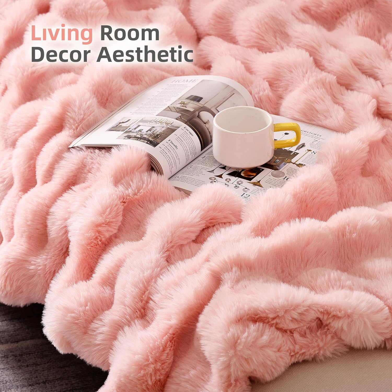 Smoofy Blush Pink Faux Fur Throw Blanket 50 x 60 Cozy Soft