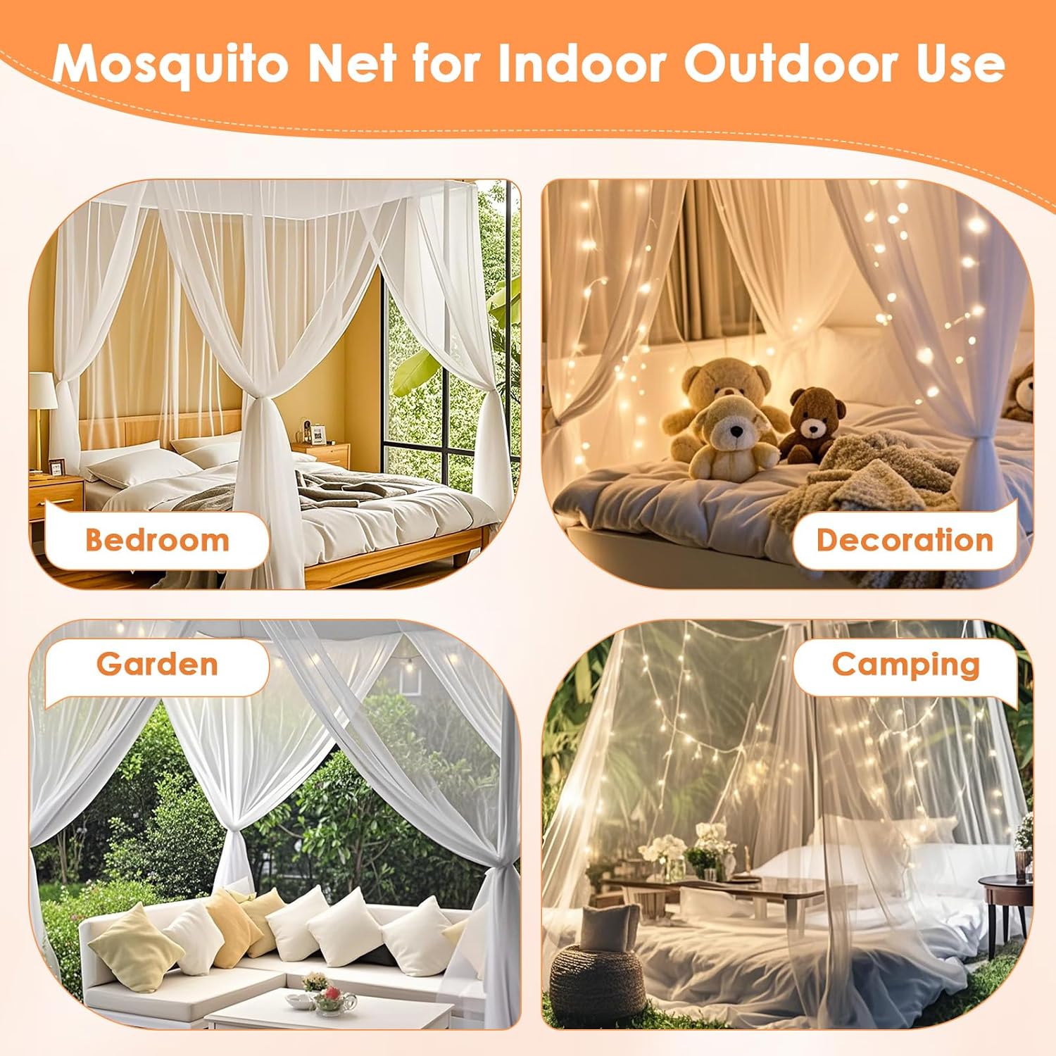 Qinzave 4 Corner White Canopy Bed Curtains