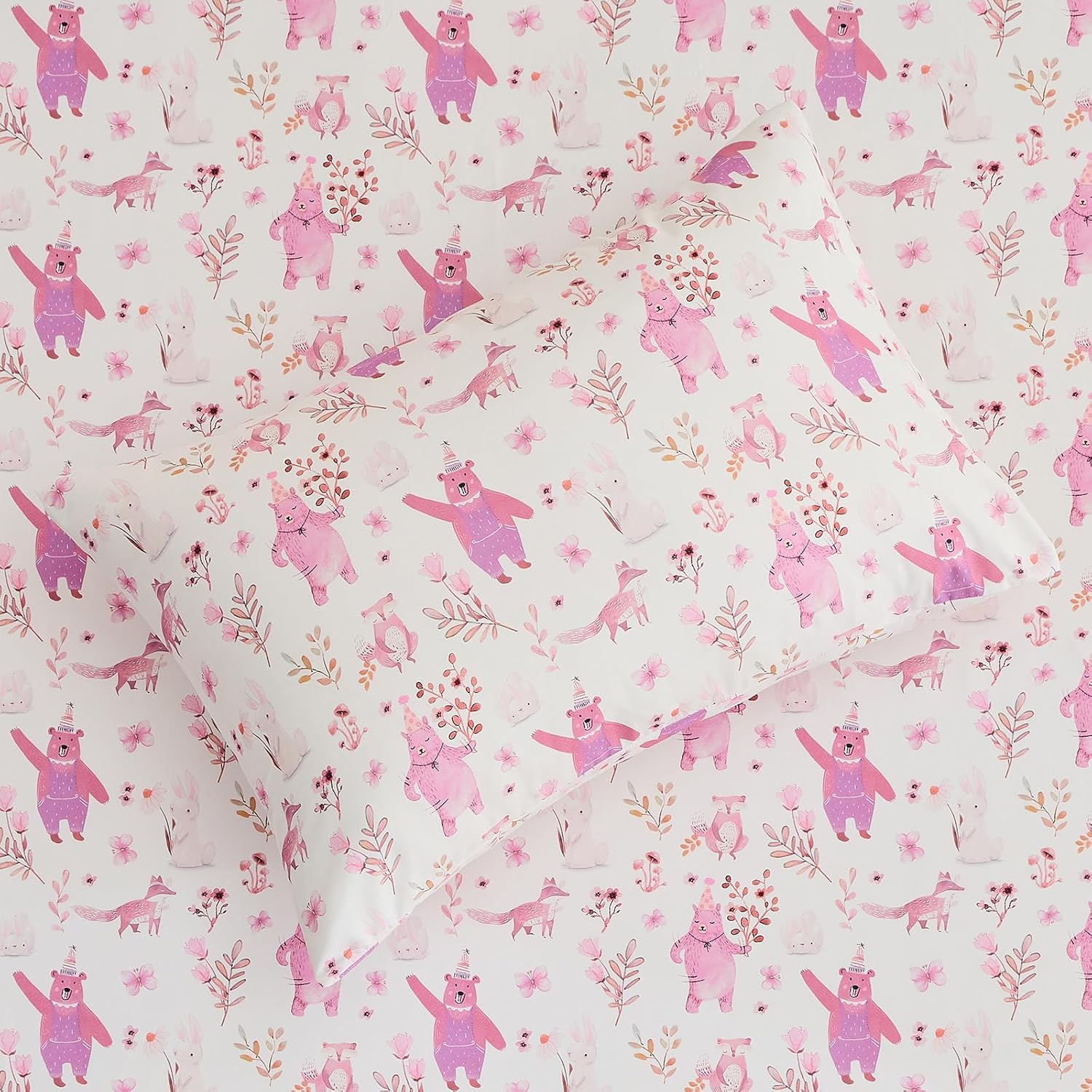 Gogreen Kids Bed Sheet Set Full Size 4PCS Pink Bear