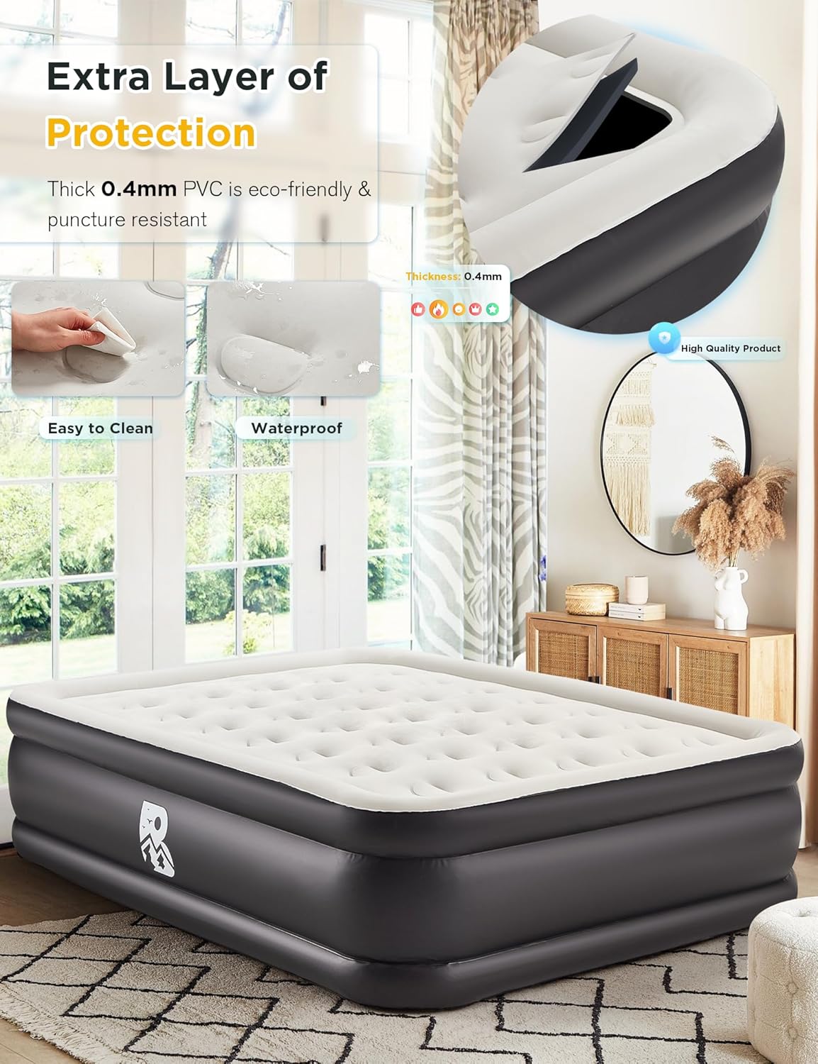 BUPPLEE 20 Queen Air Mattress with Built-in Pump - 600 lbs Support