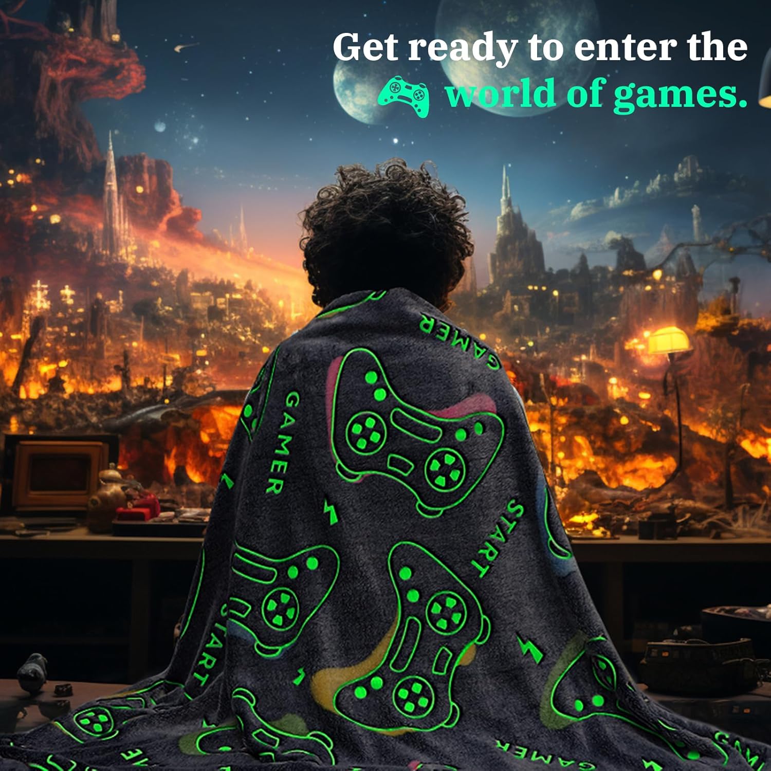 Glow in The Dark Game Controller Throw Blanket for Kids