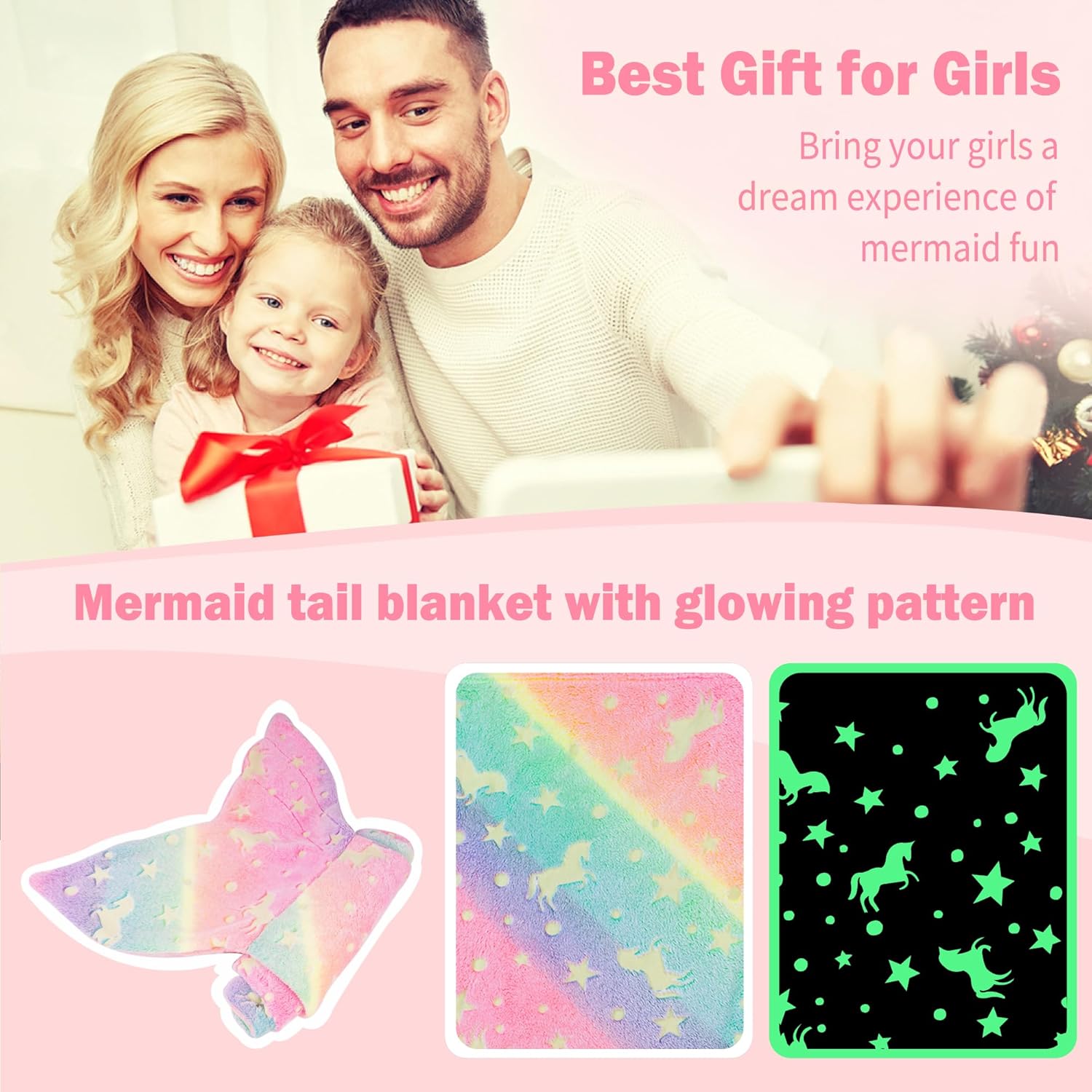 Viviland Kids Mermaid Tail Blanket - Glow in the Dark