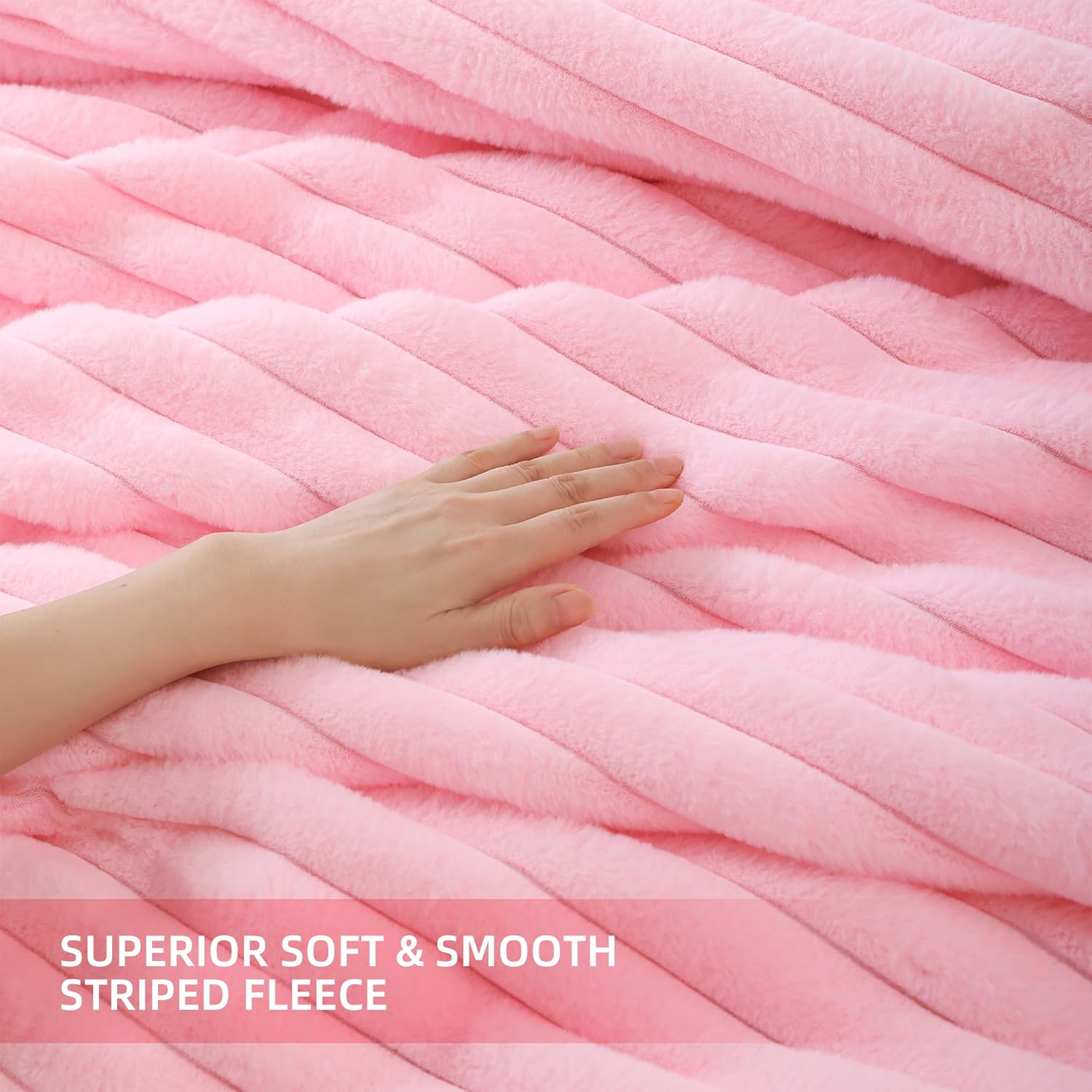 Smoofy Fluffy Queen Comforter Set 3 Pieces - Pink Fleece Micro-Mink