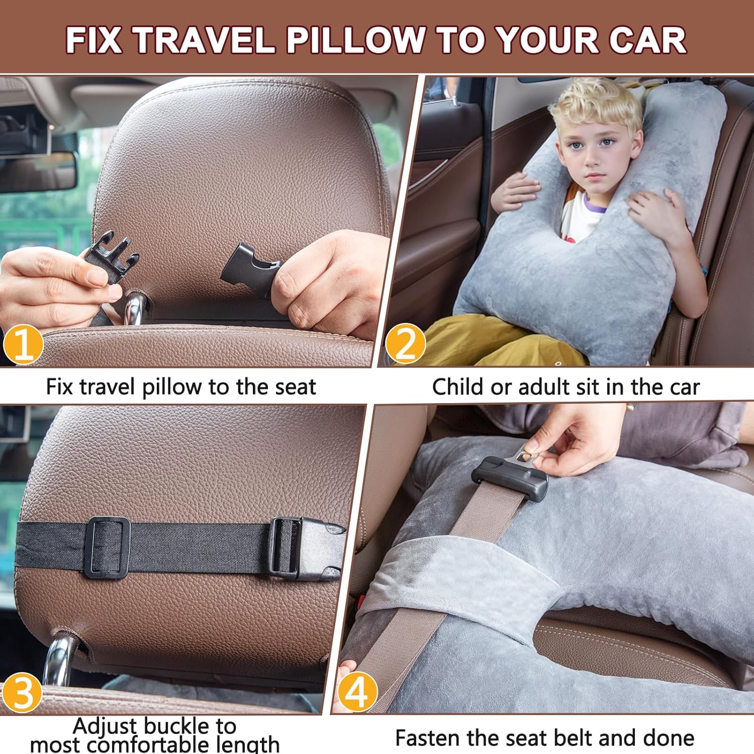 Kids Car Pillow with Memory Foam and Cat-Ear Design