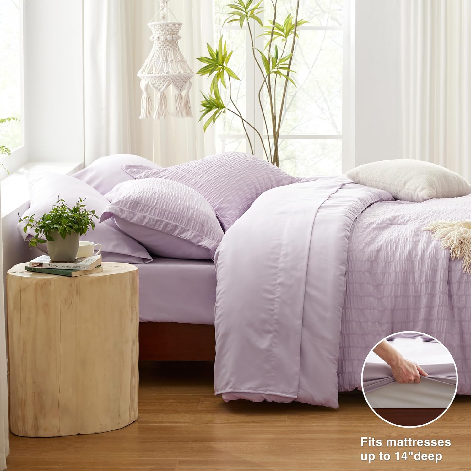 Loves Cabin Seersucker Lavender Comforter Set 5 Pieces
