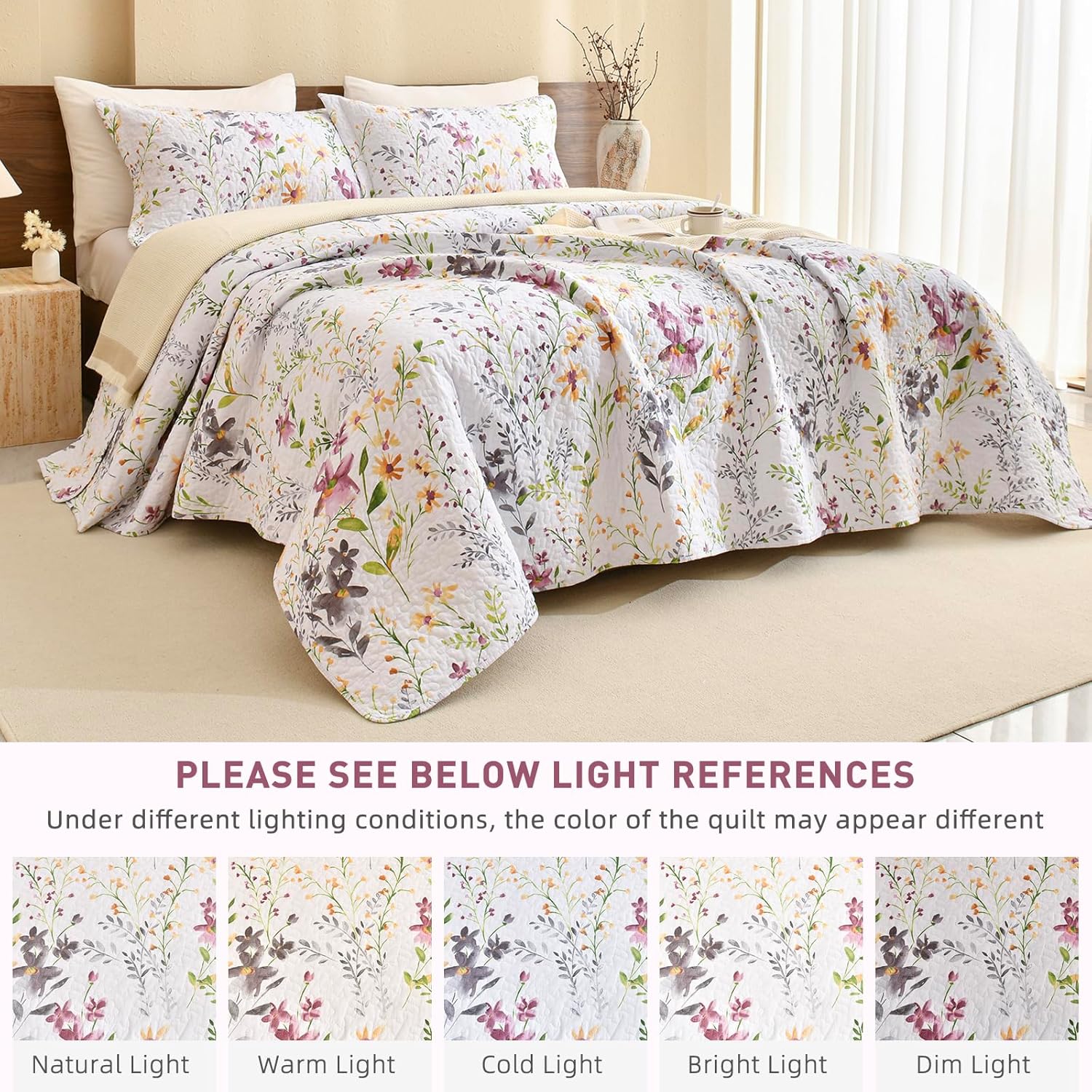 Lady Ann Wild Floral Printed Queen Bed Quilt Set 3 PCS