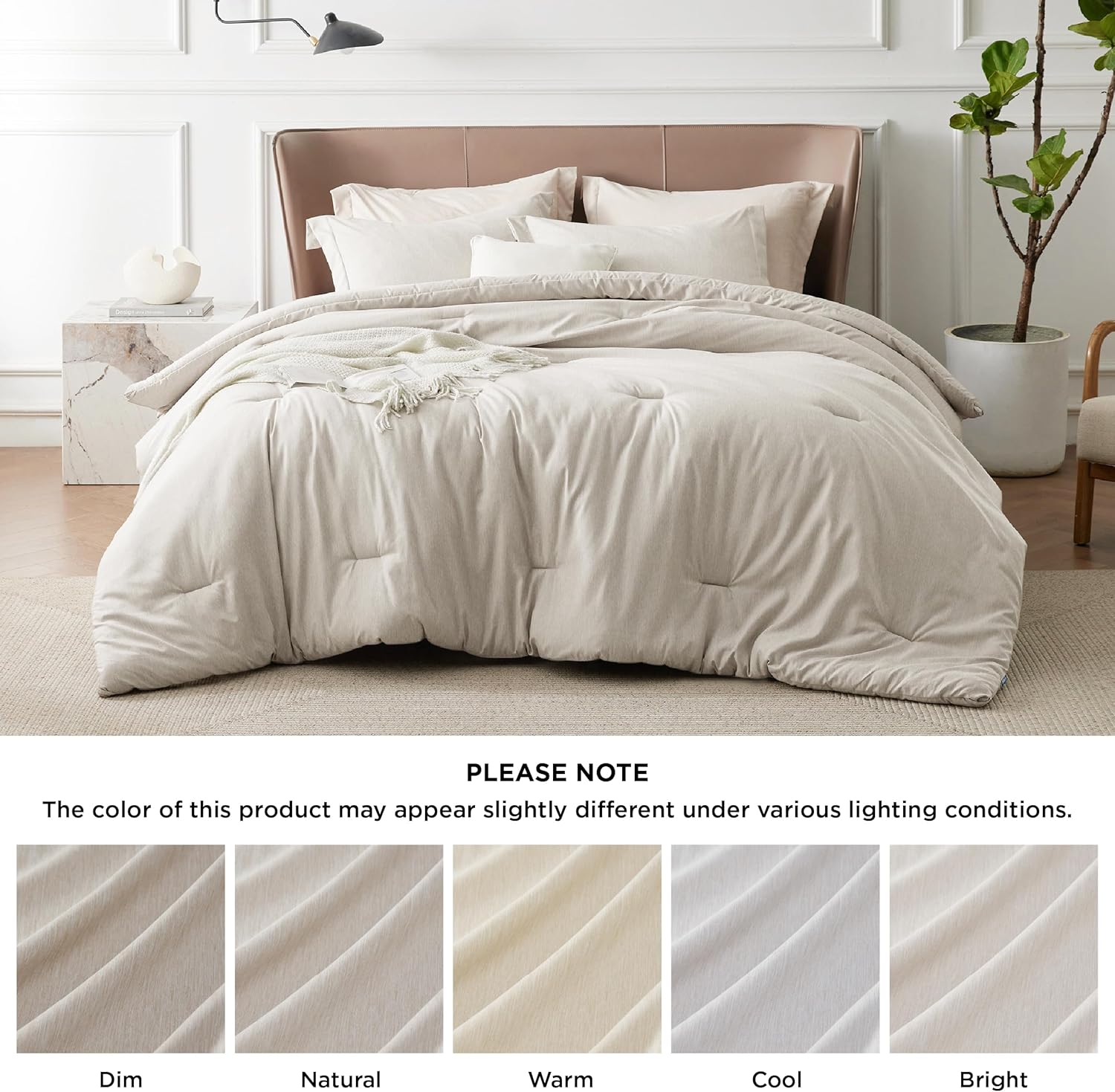 Bedsure King Comforter Set - 104x90 Beige Microfiber
