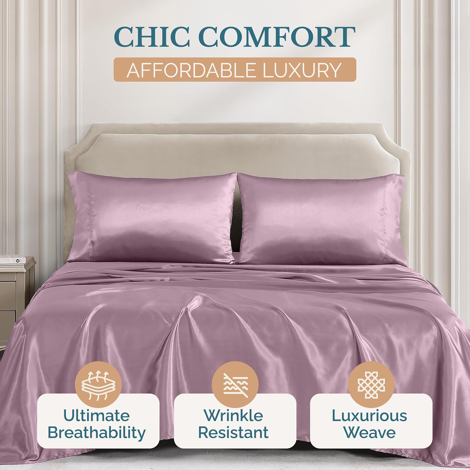 Casa Platino Twin Satin Sheets Set 3 pcs Pink