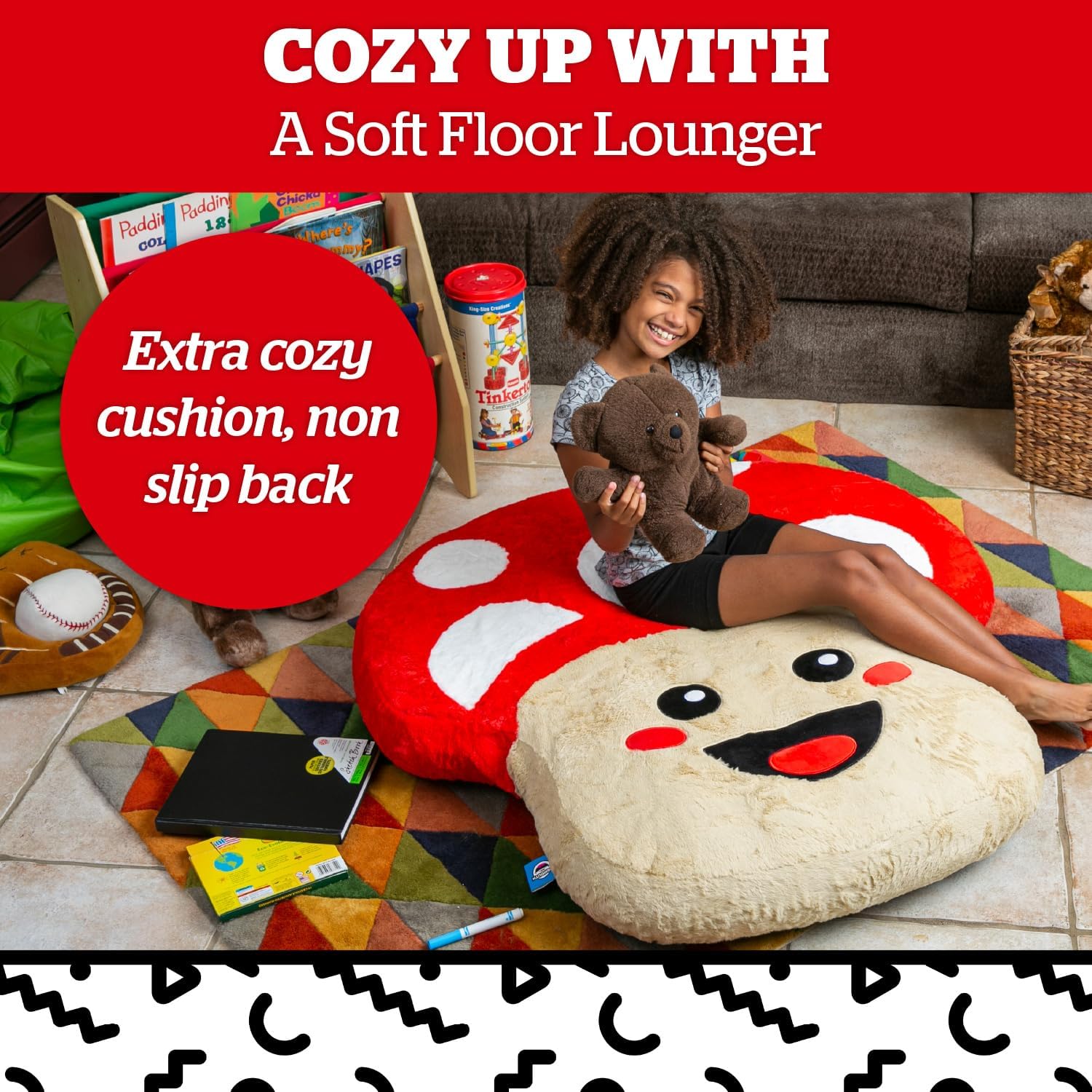 BigMouth Mushroom Shaped Floor Pillow Jumbo Plush Inflatable Lounger for Kids