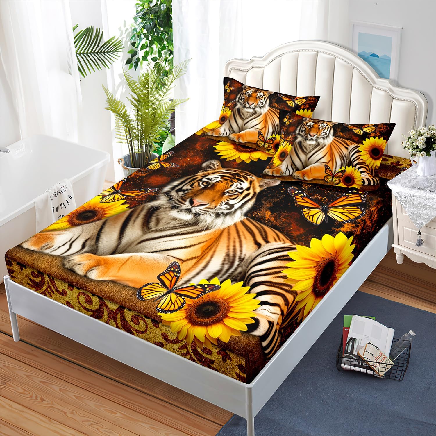AILONEN Tiger Fitted Sheet Set Twin XL 3 Pieces with 2 Pillowcases
