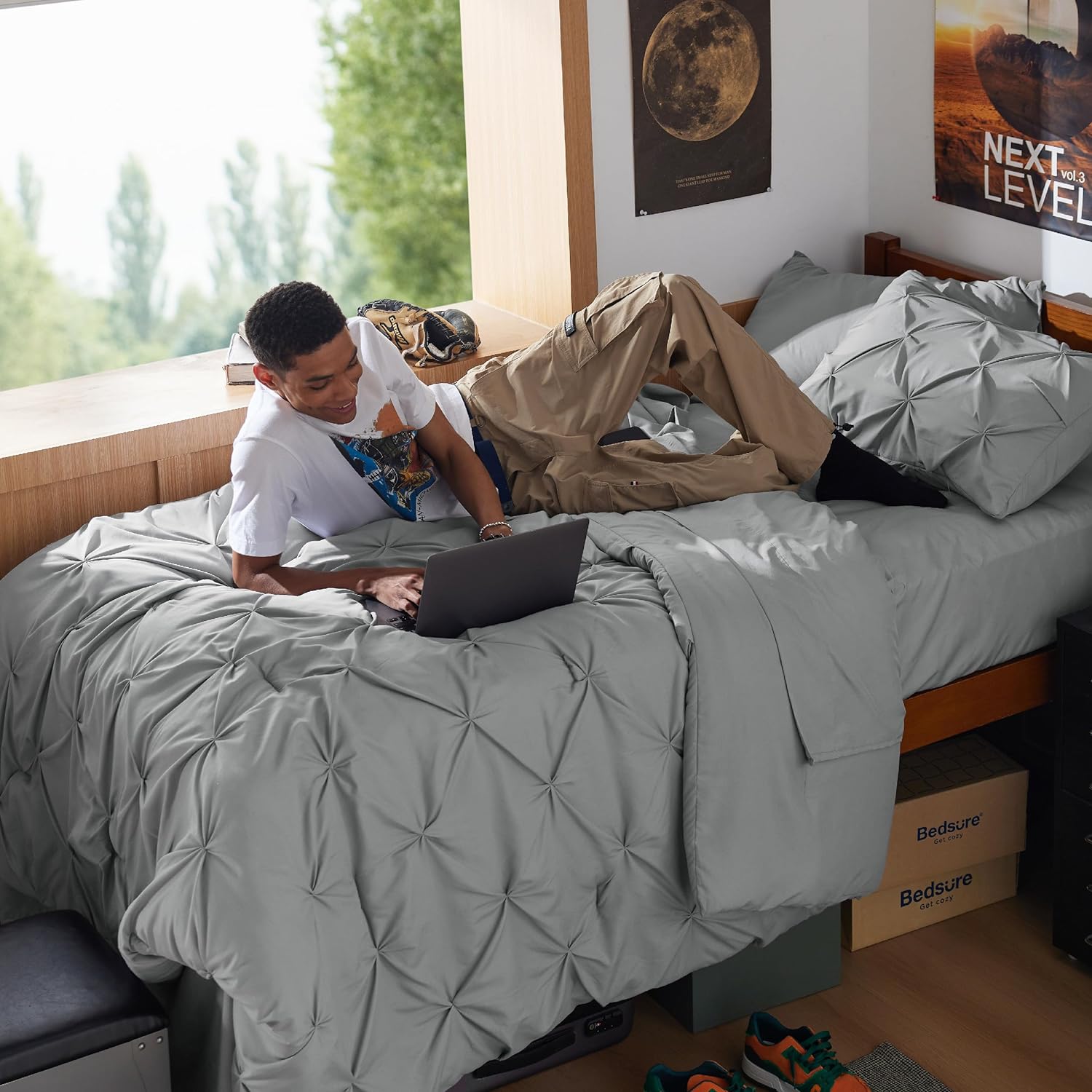 Bedsure Twin XL Comforter Set - 5 Piece Gray Bed in a Bag