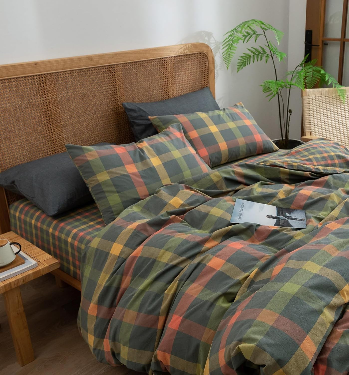 VM VOUGEMARKET Plaid Duvet Cover Set Queen