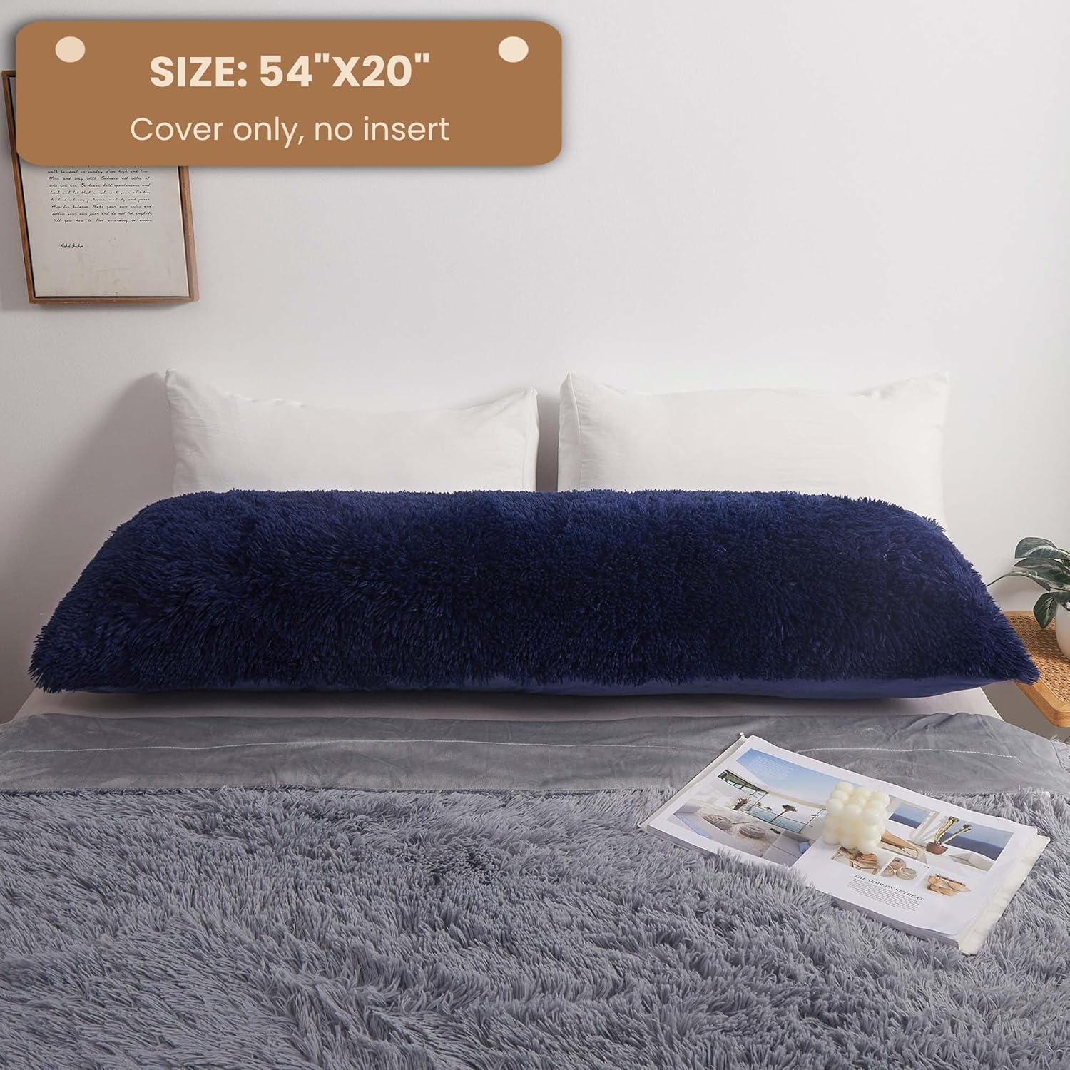 MEGO Shaggy Faux Fur Body Pillow Cover - Dark Blue
