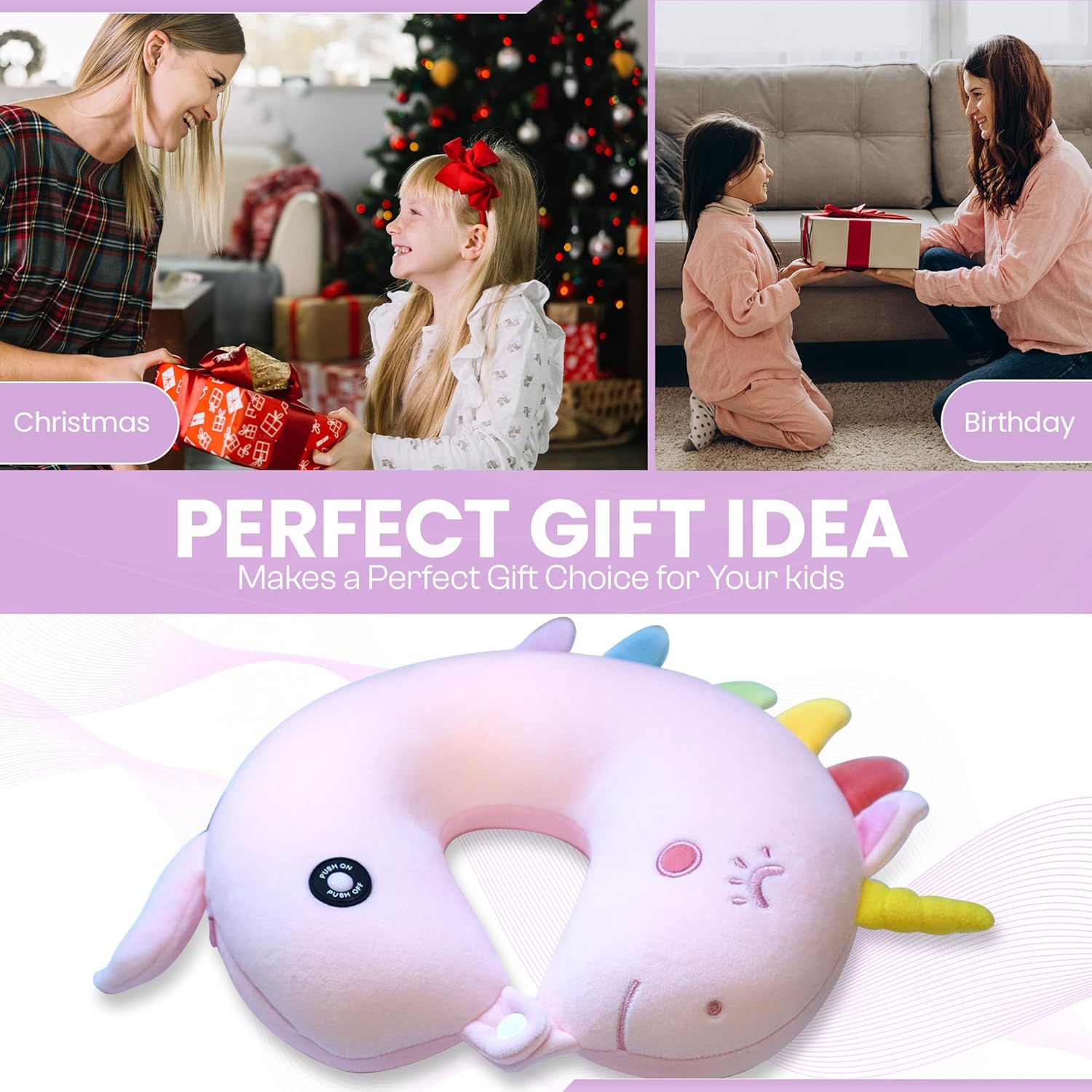 SENSORY4U Vibrating Unicorn Neck Pillow for Kids Travel