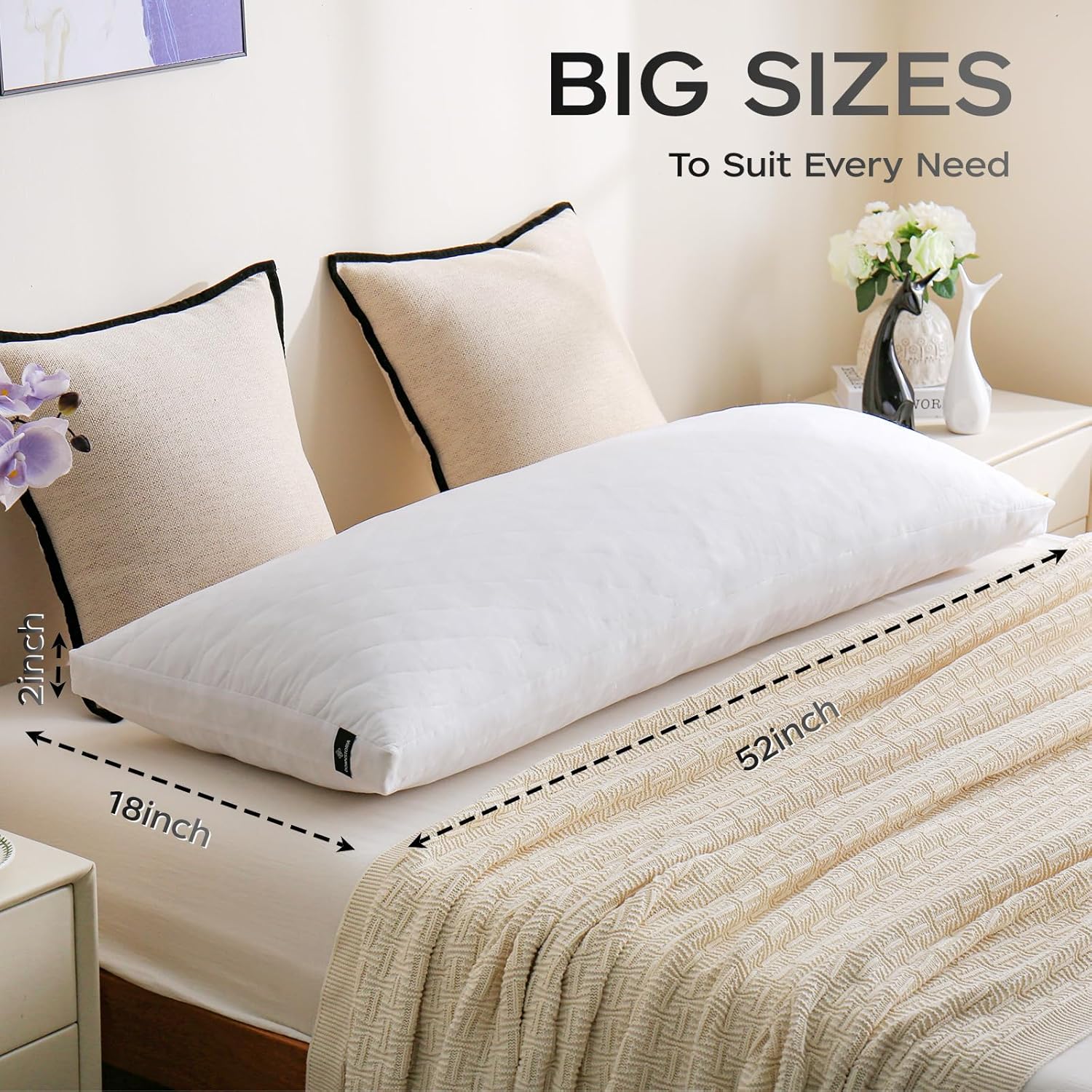 DOWNSTORIA Memory Foam Body Pillow - Fluffy Supportive 20x54 Inch White