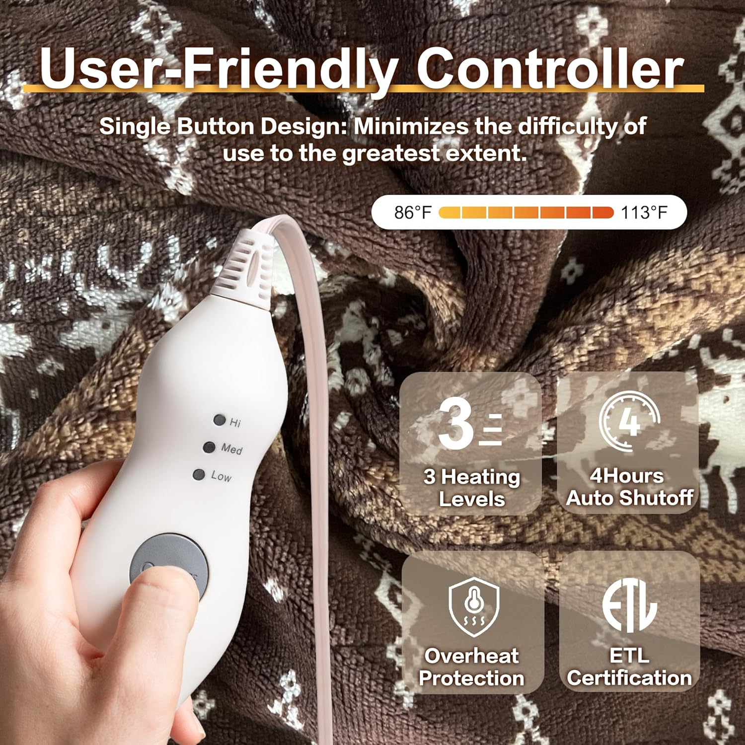 Gintao Electric Heated Blanket Throw with 3 Heat Levels