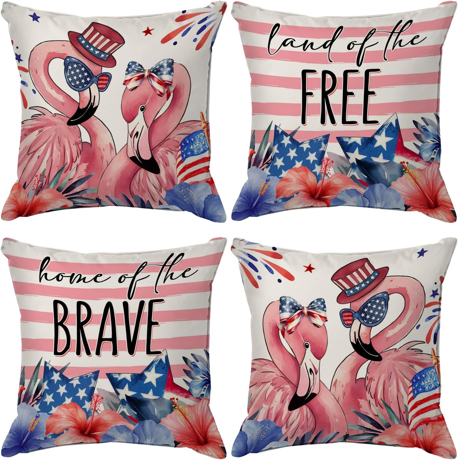 Lofaris Patriotic Flamingo Throw Pillow Covers Set of 4 1
