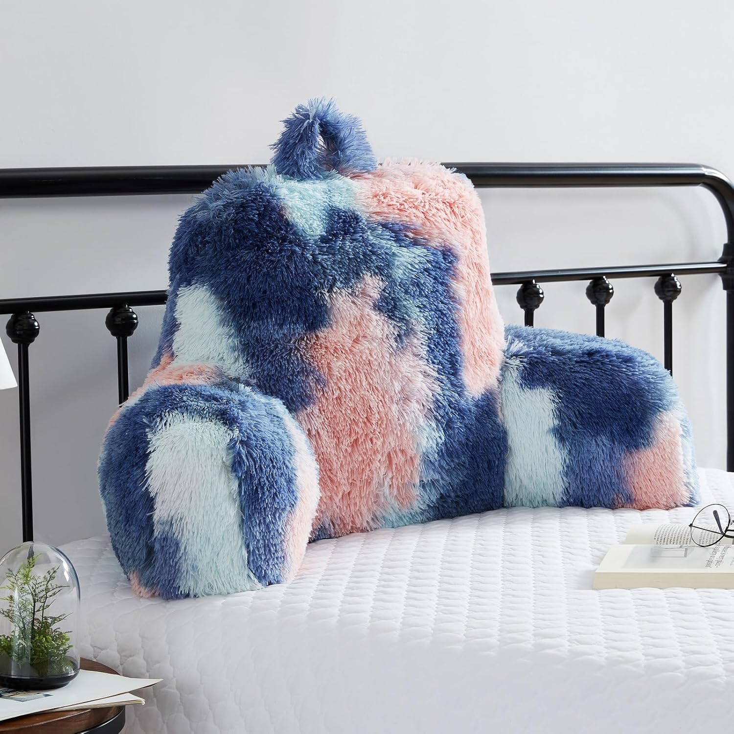 Faux Fur Reading Pillow - Big 30x17x17 Inches Cozy Backrest