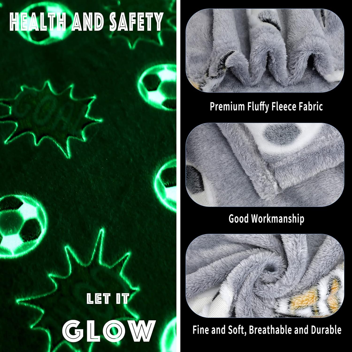 Wesan Glow in The Dark Soccer Throw Blanket 50x60