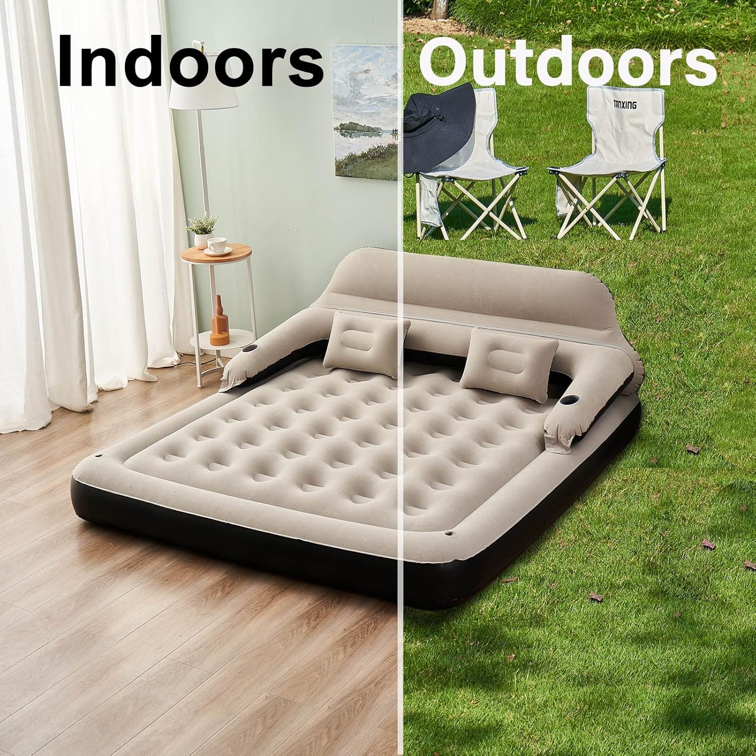 Queen Size Air Mattress with Headboard and Pillows Blow Up Sofabed
