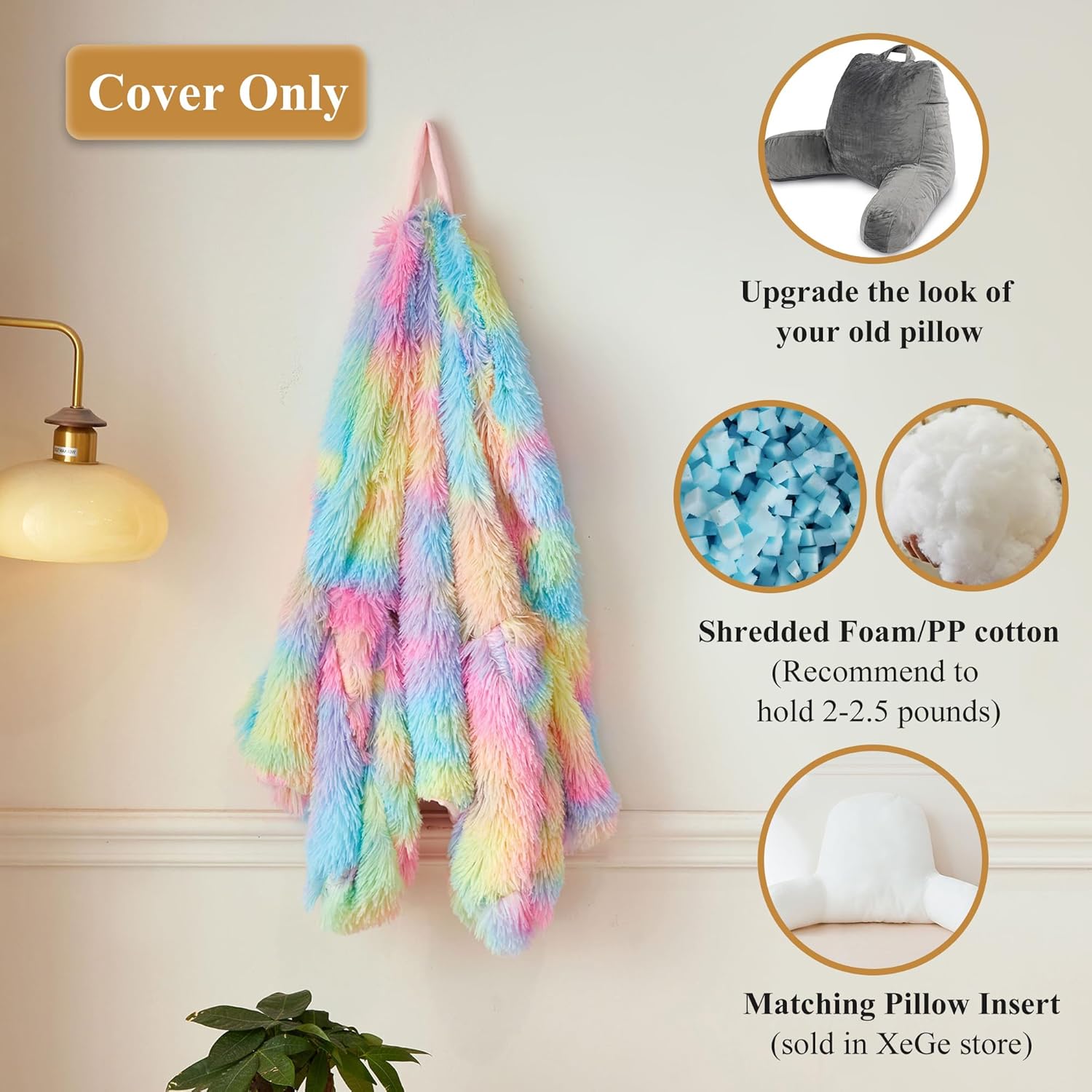 XeGe Fluffy Back Support Pillow Cover with Tie Dye Faux Fur