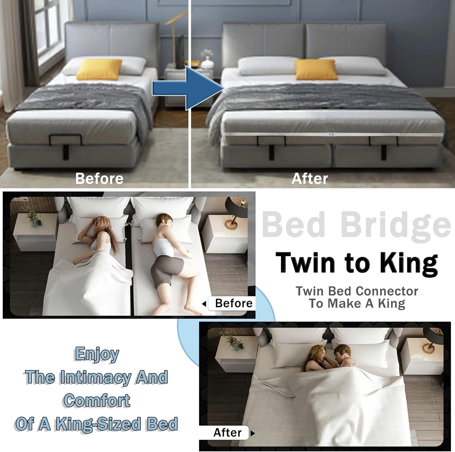 Consss 33ft Twin to King Converter with Bed Bridge Sheet