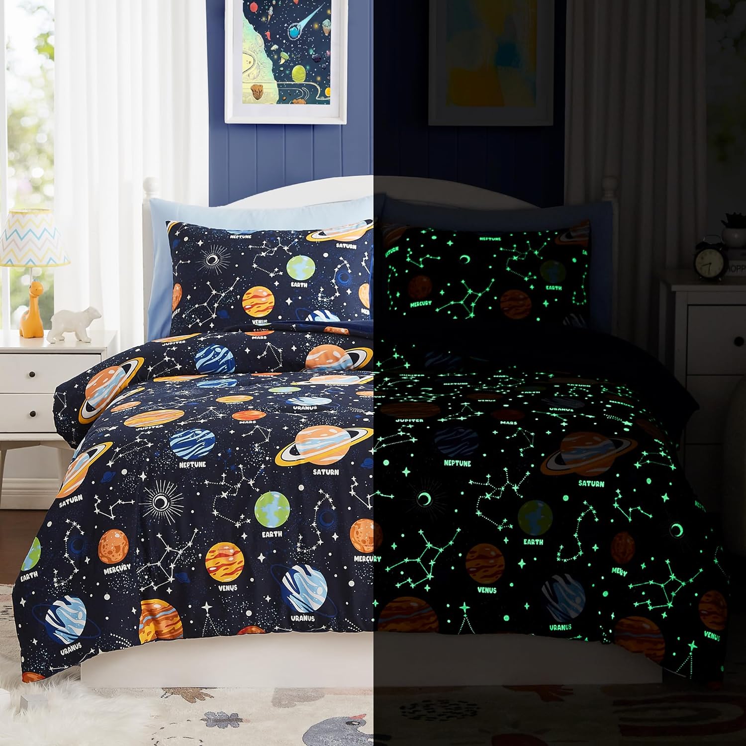 Glow in the Dark Space Comforter Set for Kids - Twin Bedding