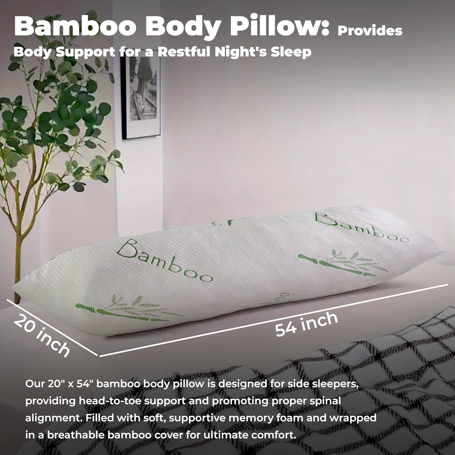 OMEO Bamboo Rayon Body Pillow for Side Sleepers