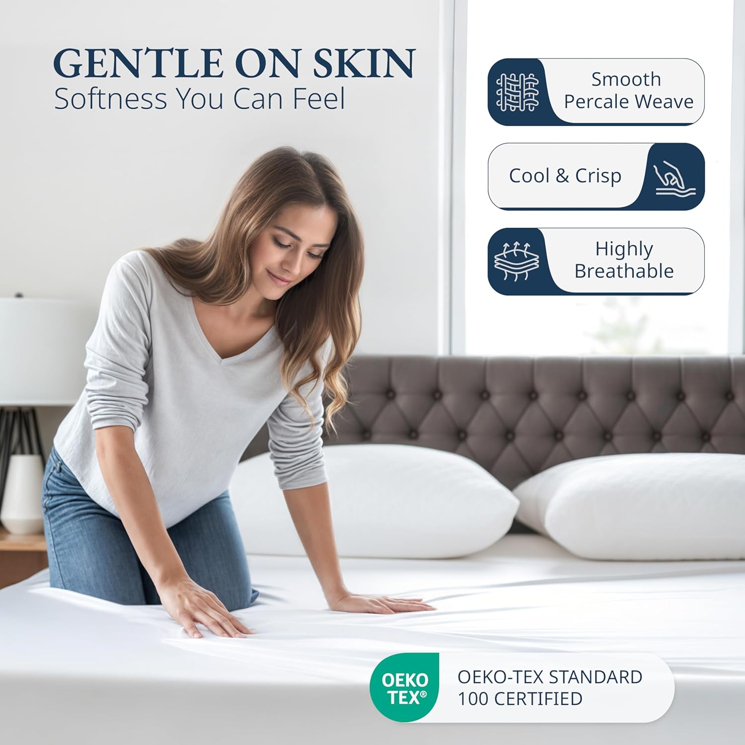 LANE LINEN 100 Organic Cotton Queen Fitted Sheet with Deep Pocket