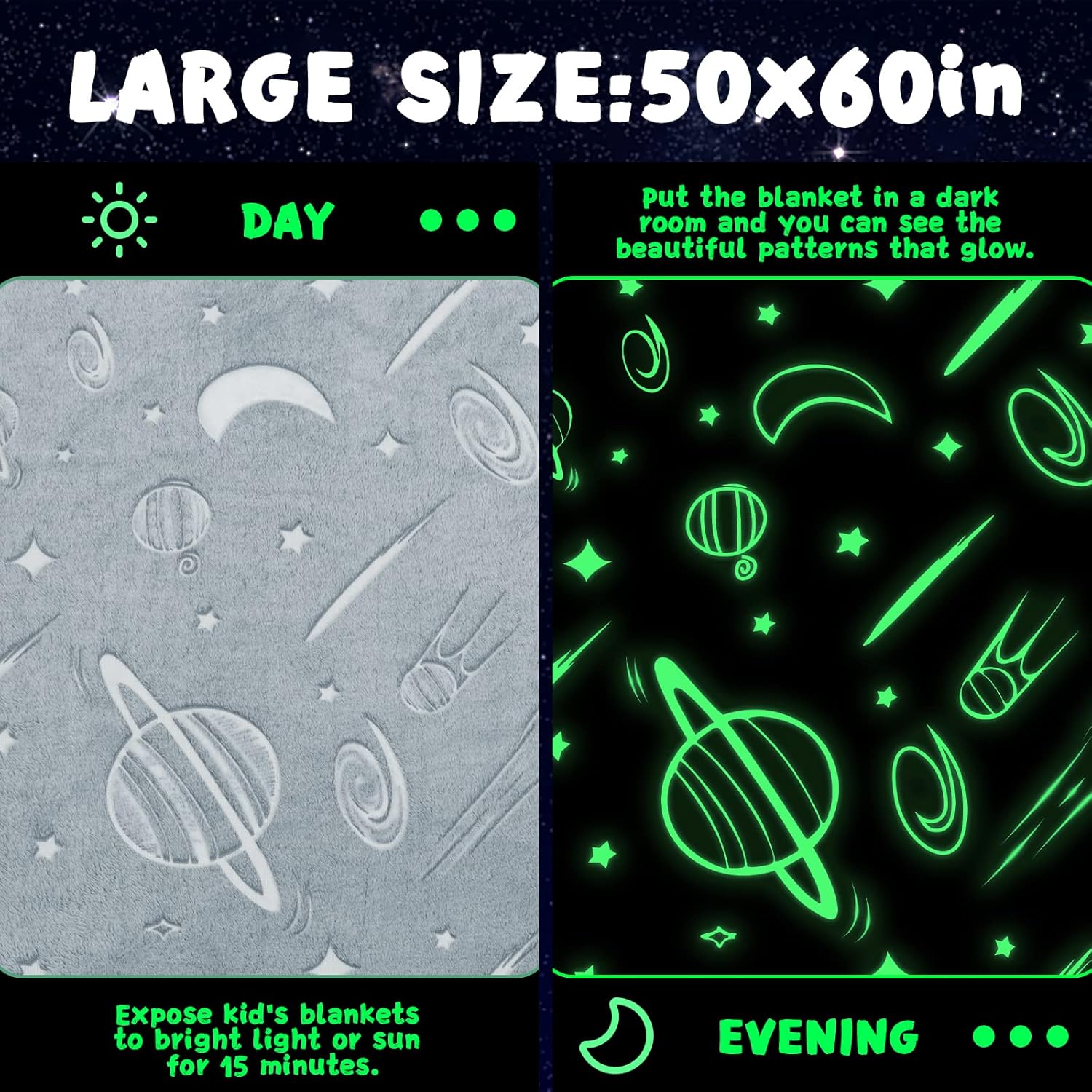 Inhand Glow in the Dark Stars Throw Blanket for Kids 1