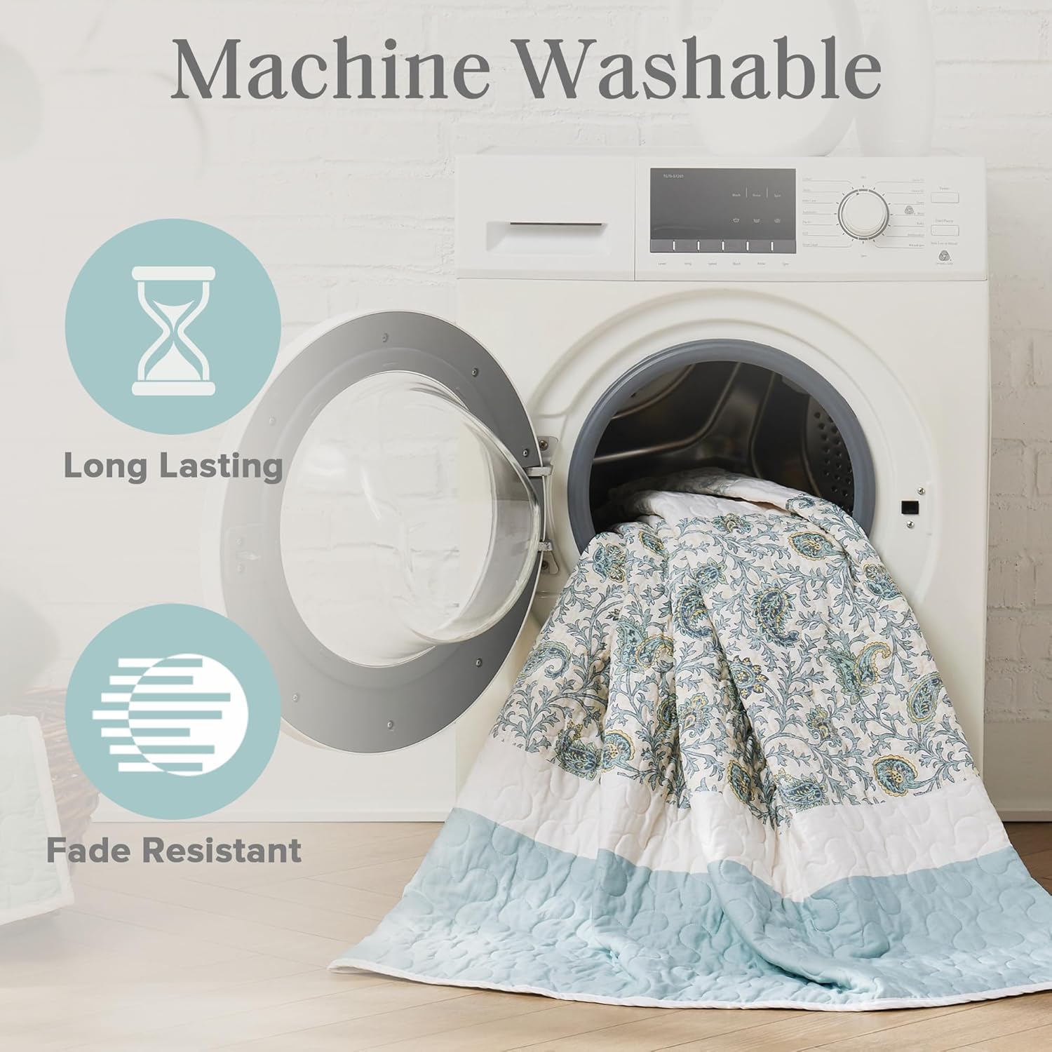 Madison Park Cotton Quilt Set Floral Print 6 Piece Light Teal