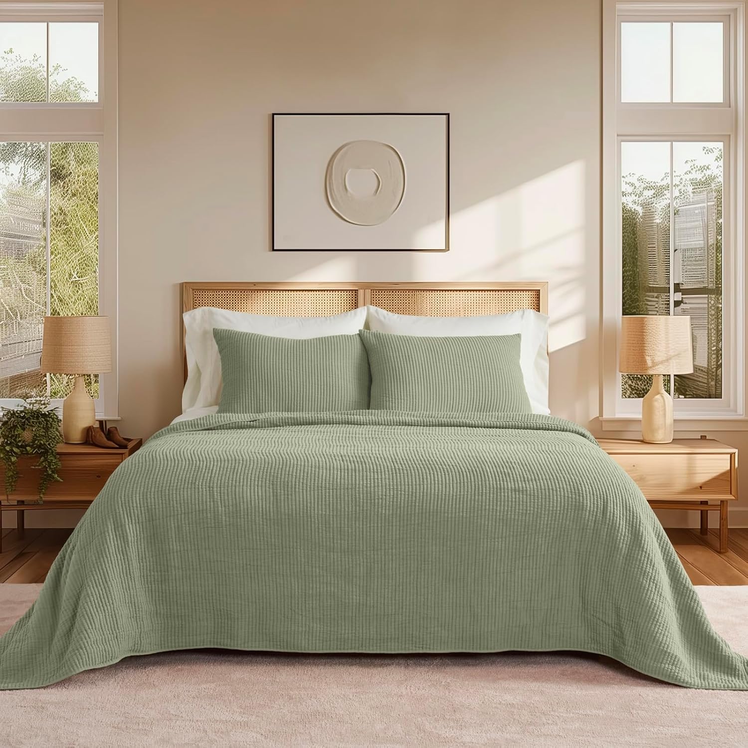 EVERGRACEHOME Cotton Coverlet Set King Size 3 Pieces