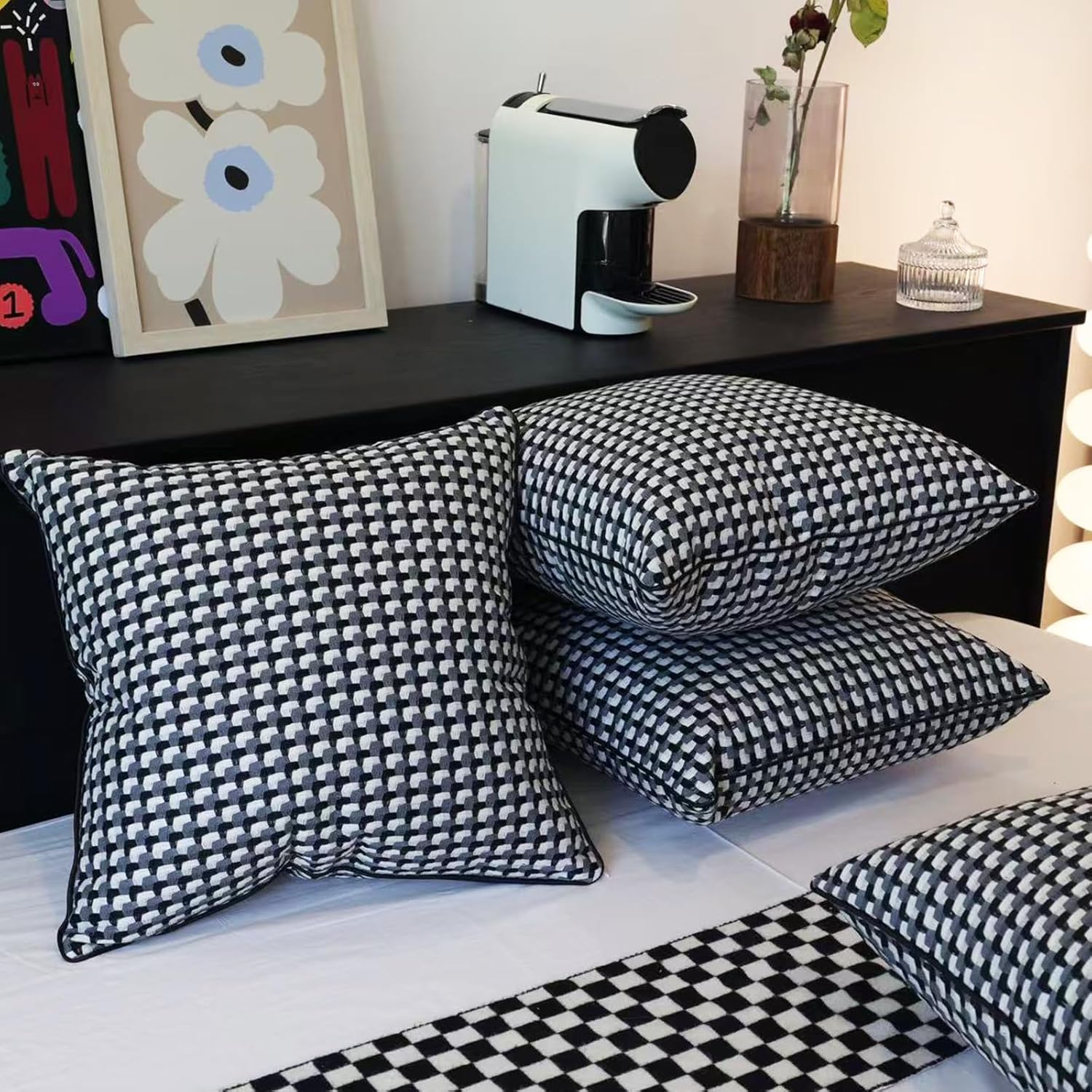 Yarn Dyed Black and White Square 18x18 Pillow Covers Set of 4