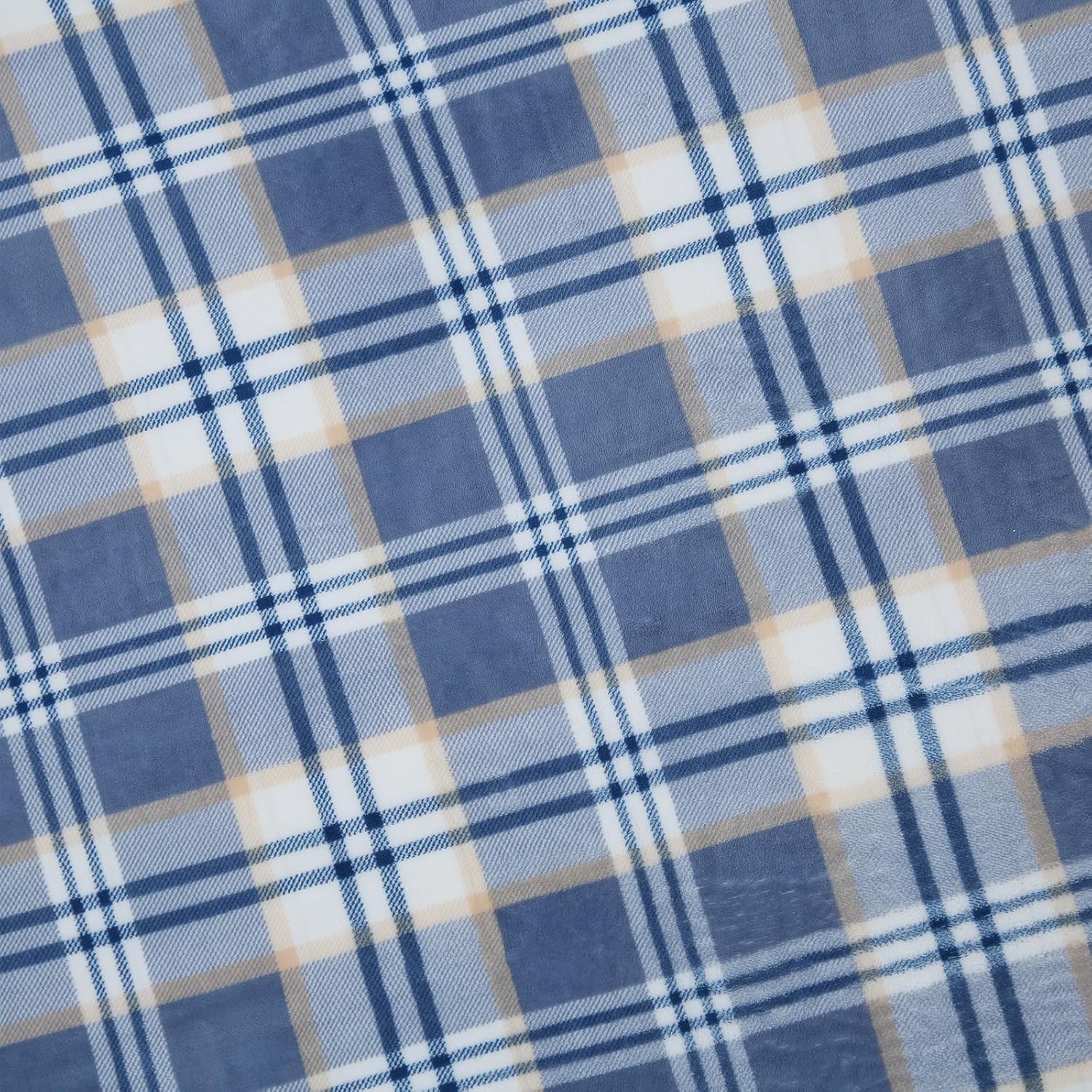 PU MEI Sherpa Blanket Queen Plaid - Blue White Check