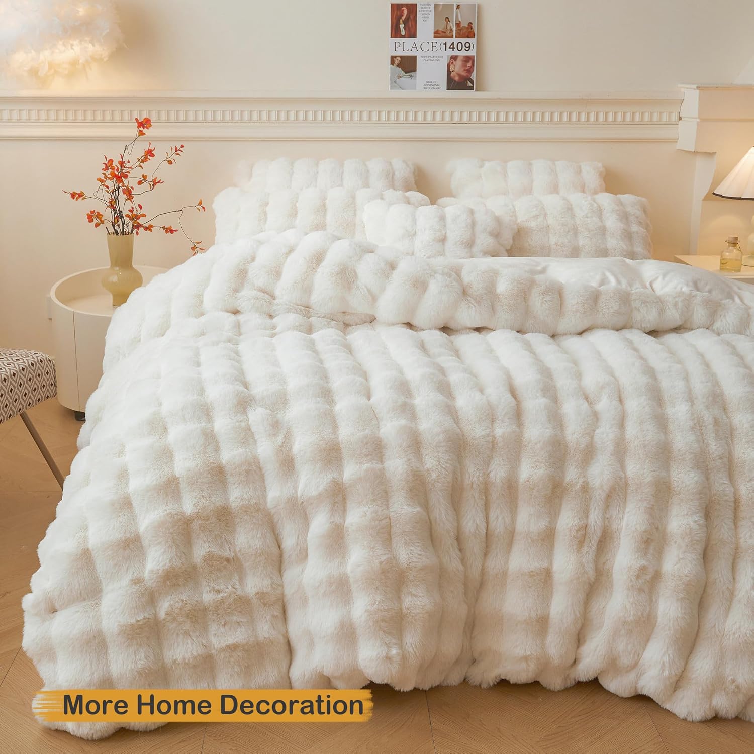 LIFEREVO Fluffy Faux Rabbit Fur Pillow Cover
