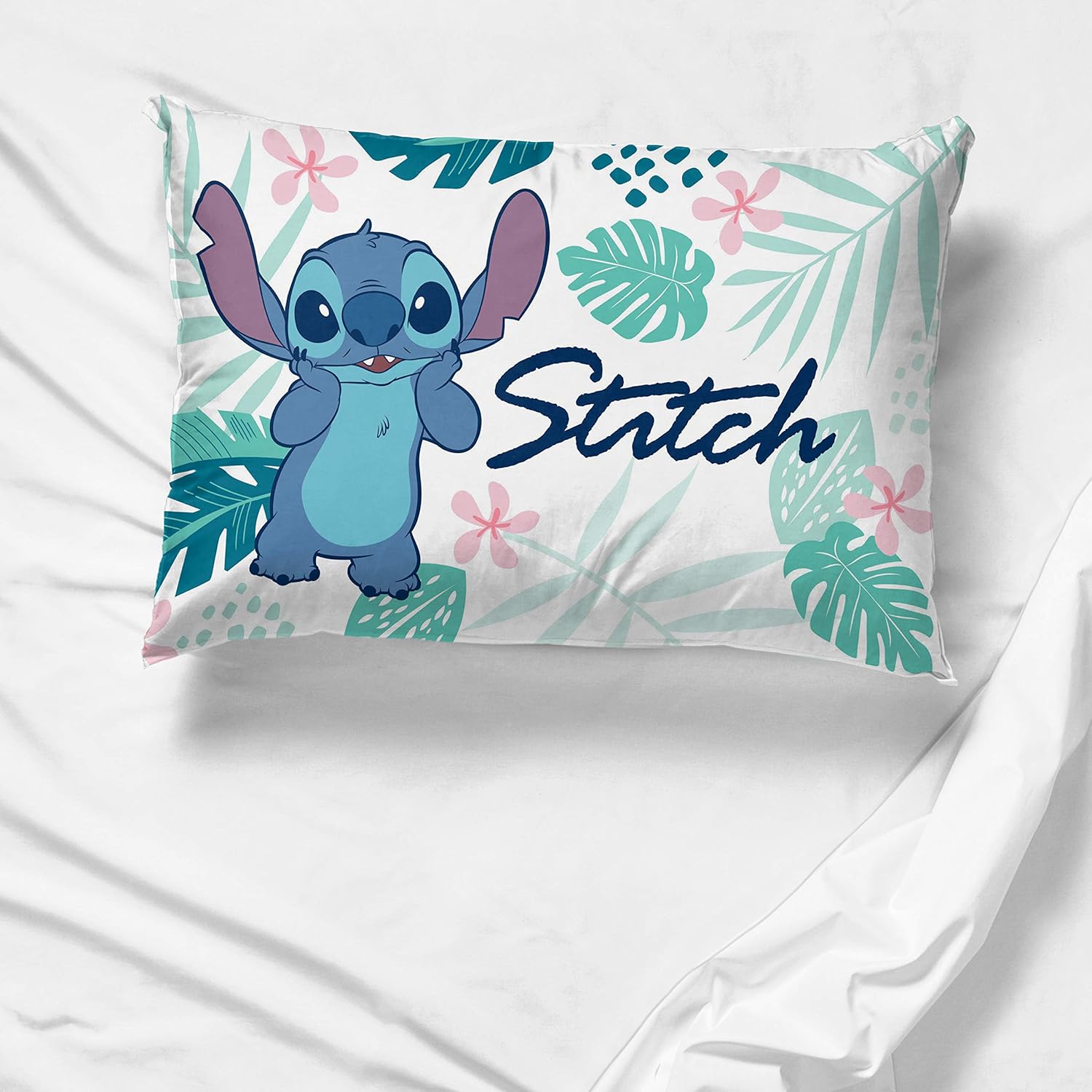 Jay Franco Disney Lilo Stitch Misty Palm Pillowcase - Double-Sided Kids Bedding