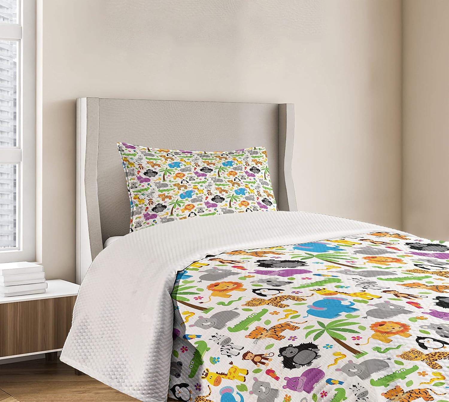 Lunarable Animals Bedspread Set Mustard