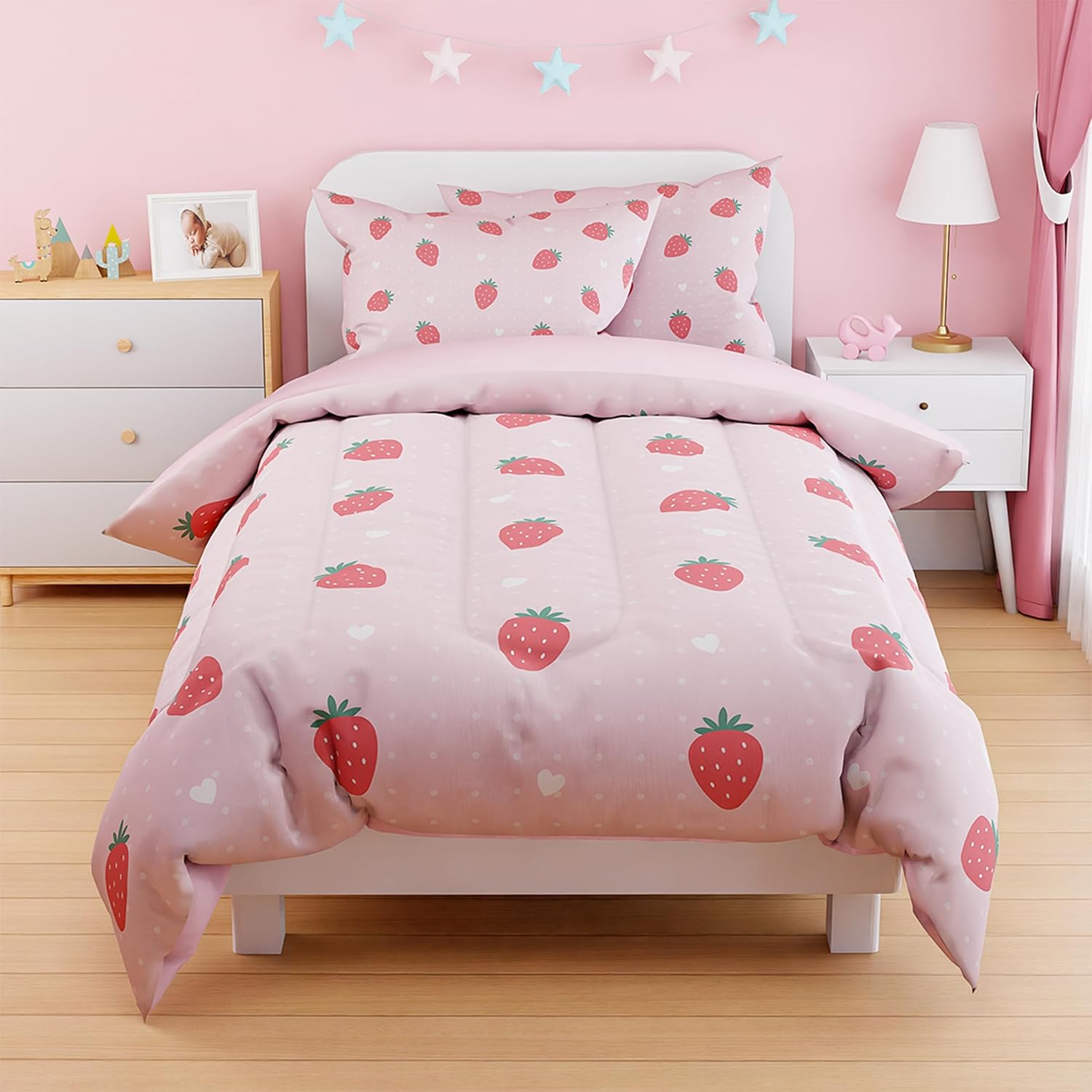 SANDJEST Strawberry Duvet Cover Set Twin for Kids
