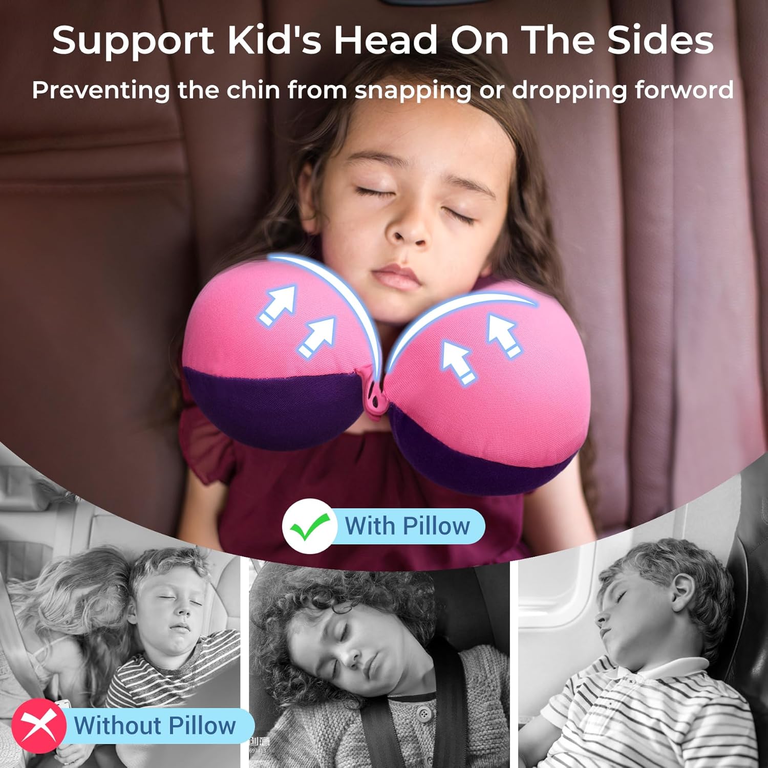 COOLBEBE Kids Travel Neck Pillow Pinkish Purple