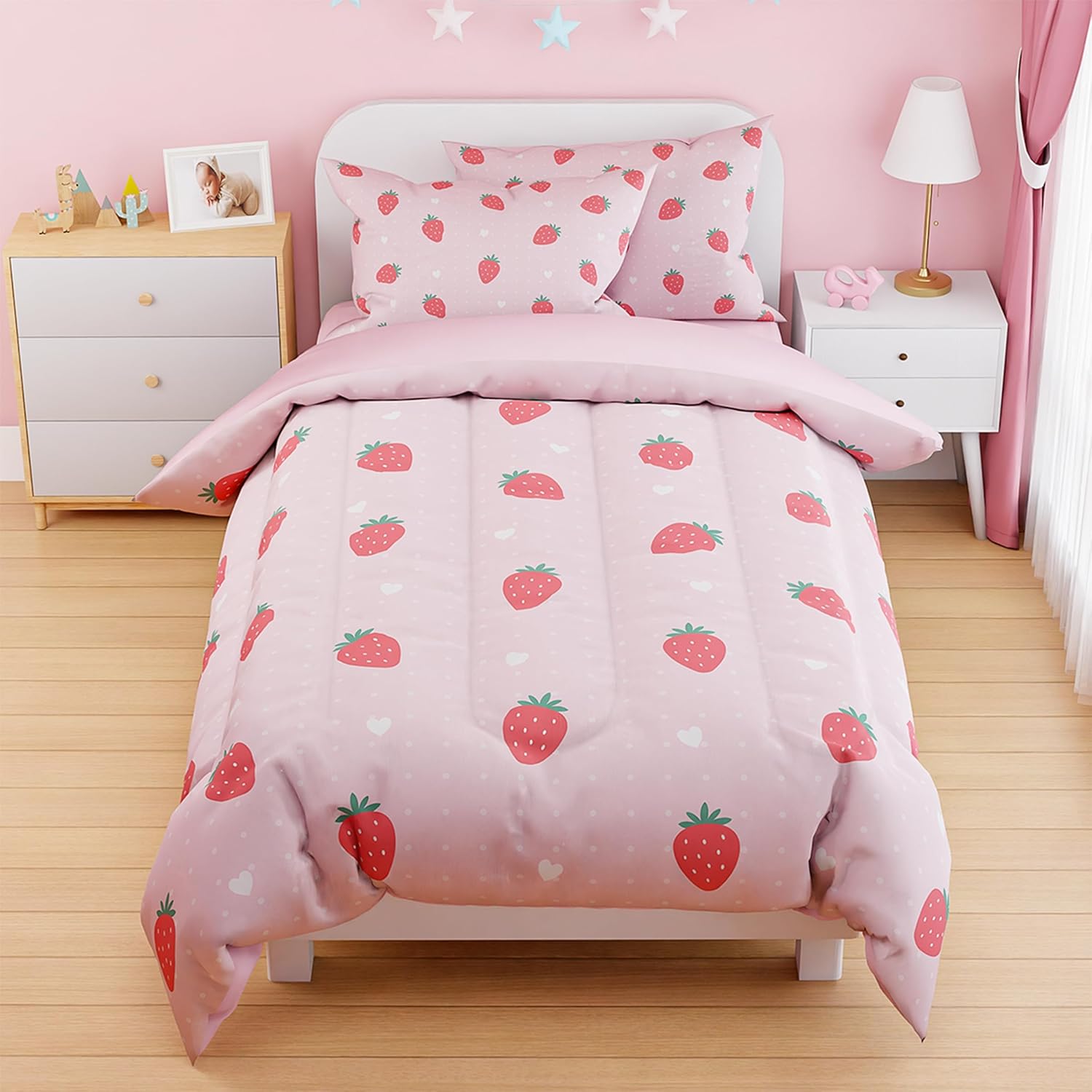 SANDJEST Strawberry Duvet Cover Set Twin for Kids