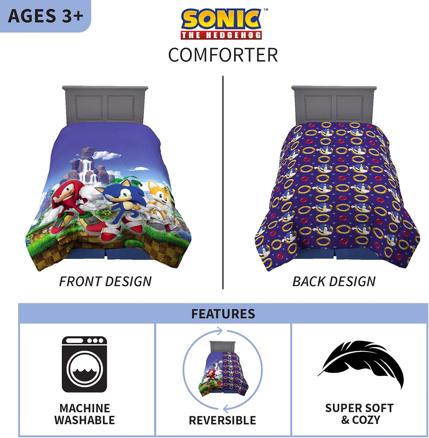 Franco Kids Bedding Super Soft Microfiber Reversible Comforter TwinFull Sonic The Hedgehog