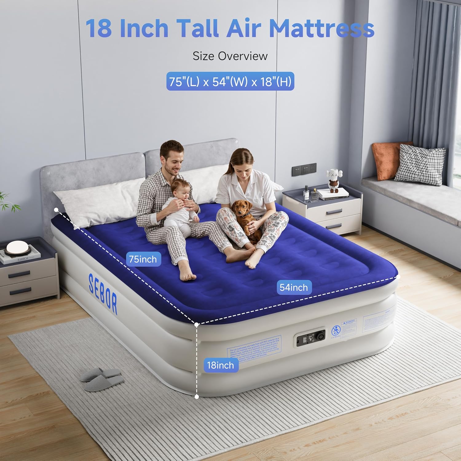Sebor Air Mattress Full with Built-in Pump 18 Inch