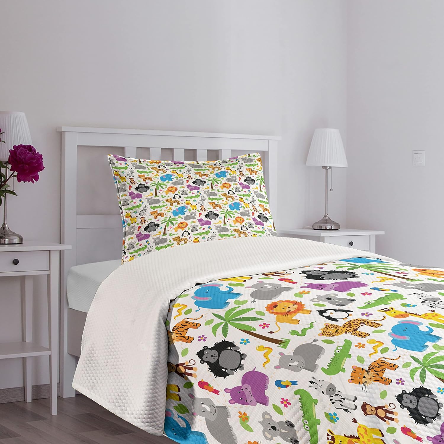 Lunarable Animals Bedspread Set Mustard