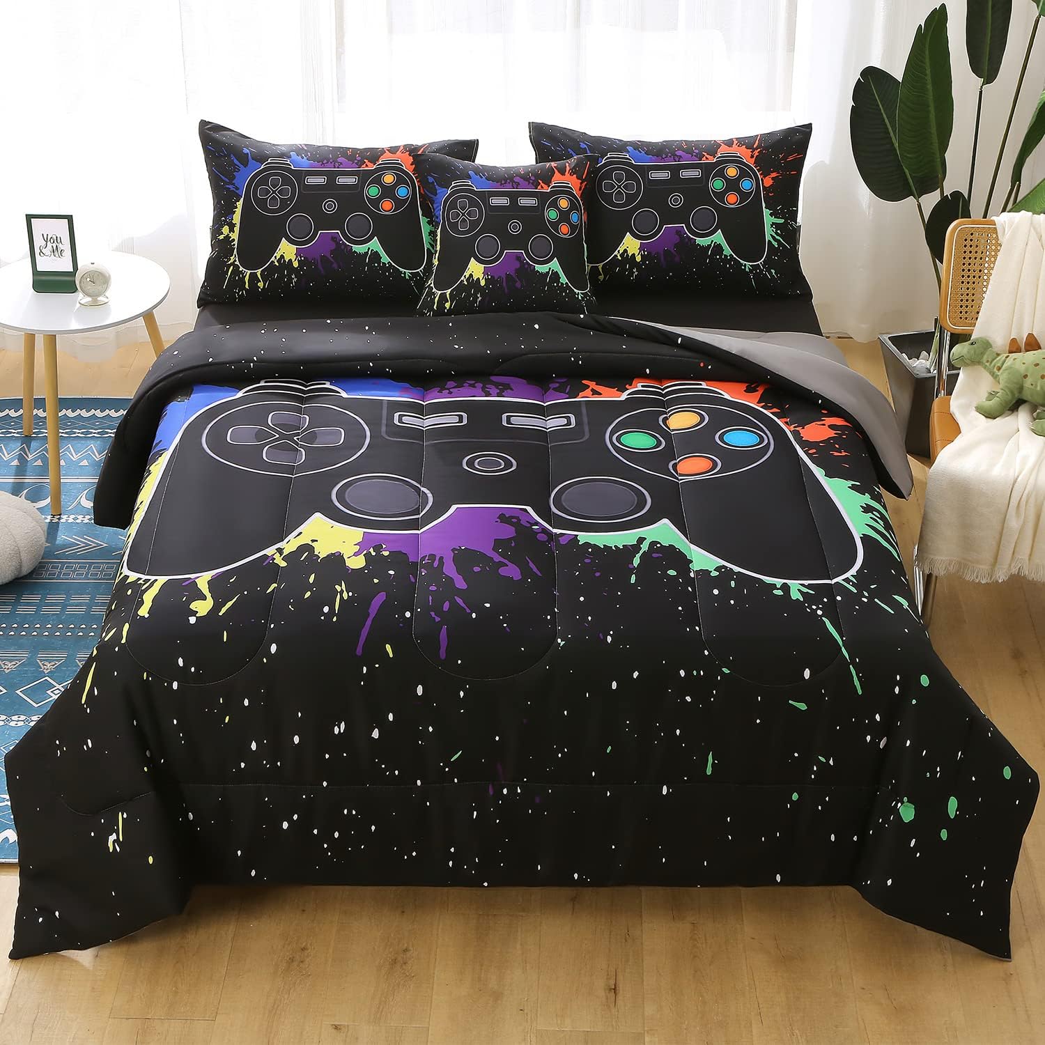 JQinHome Twin Gamer Comforter Set - 6 Piece Bed in A Bag