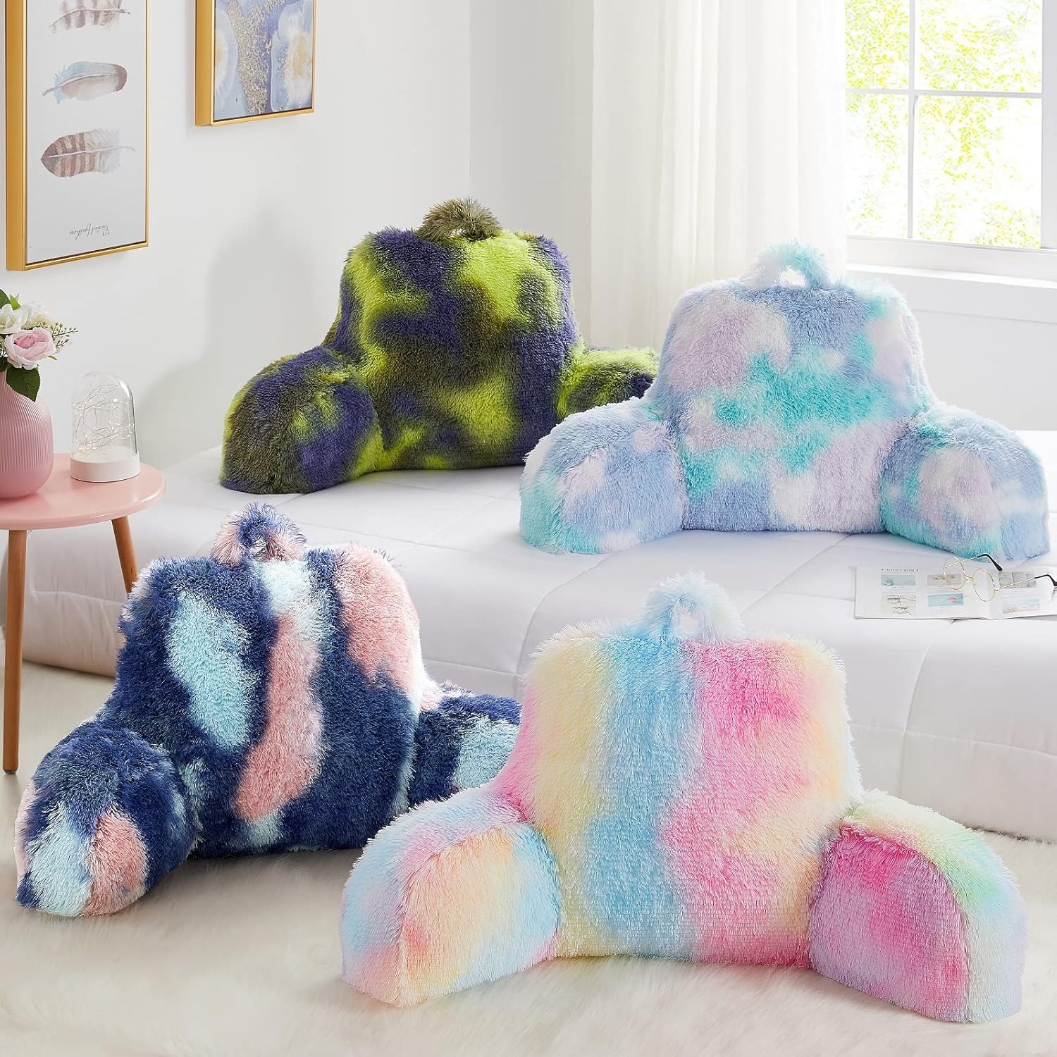 Faux Fur Reading Pillow - Big 30x17x17 Inches Cozy Backrest